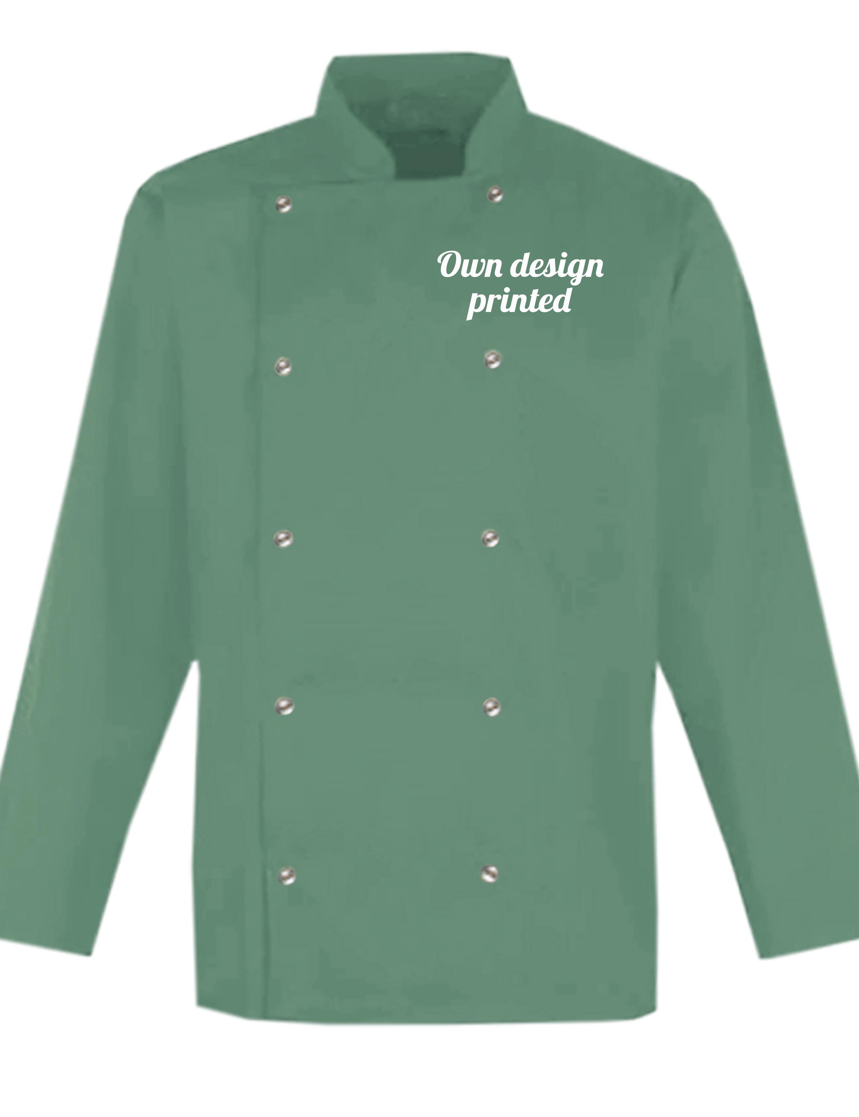 Personalised Long Sleeve Chef's Jacket Olive with print