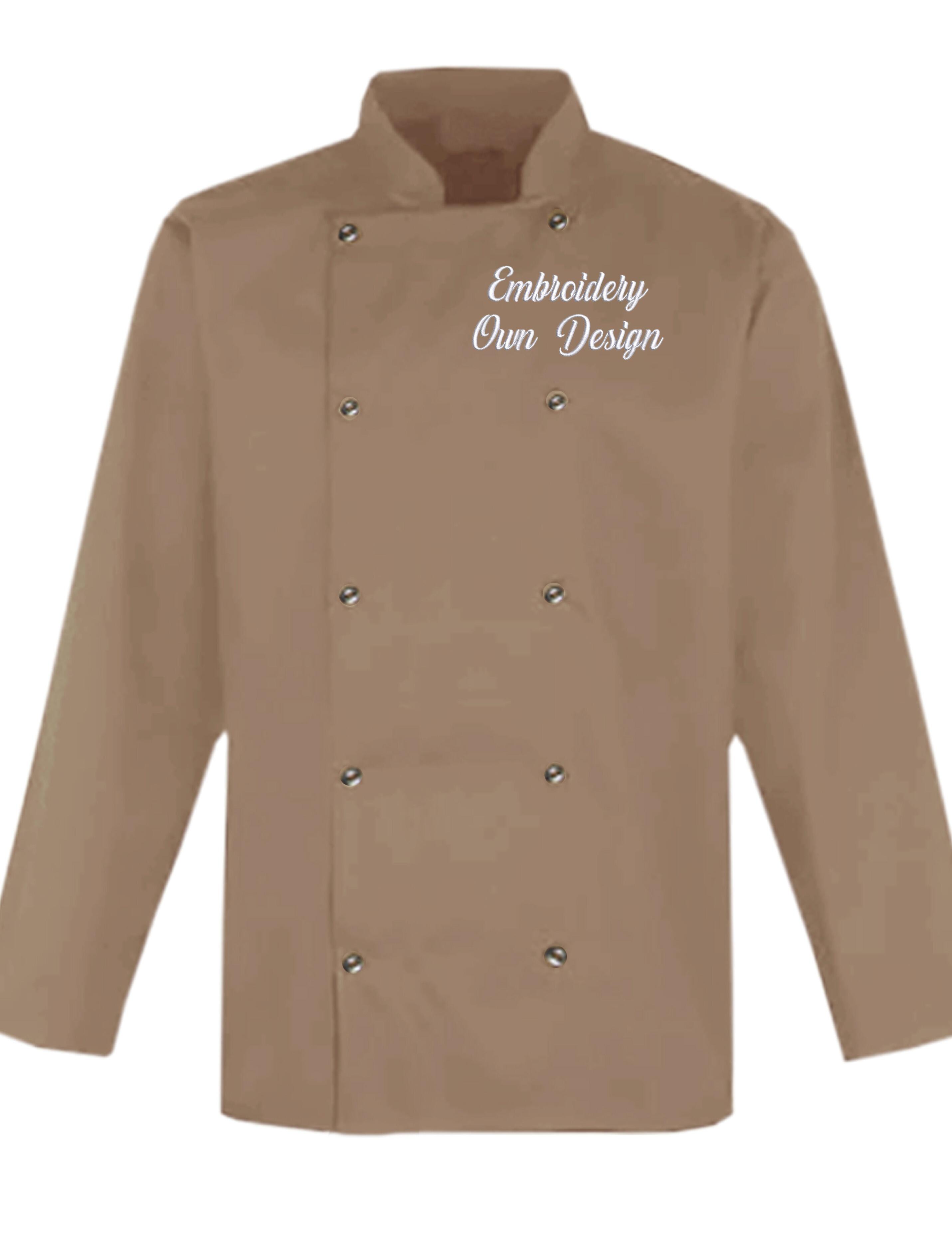 Personalised Long Sleeve Chef's Jacket cappuccino with embroidery