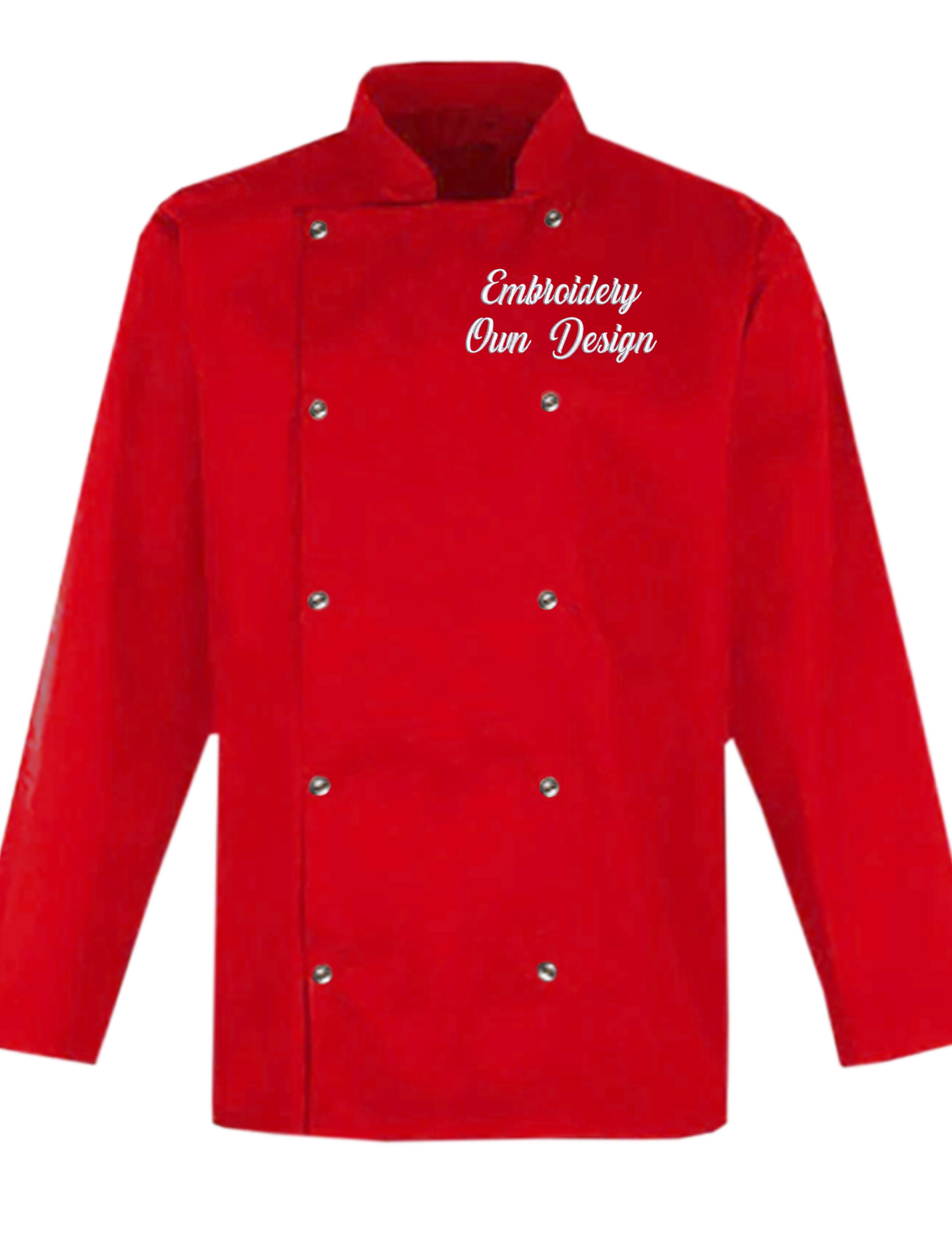 Personalised Long Sleeve chef's Jacket red with embroidery