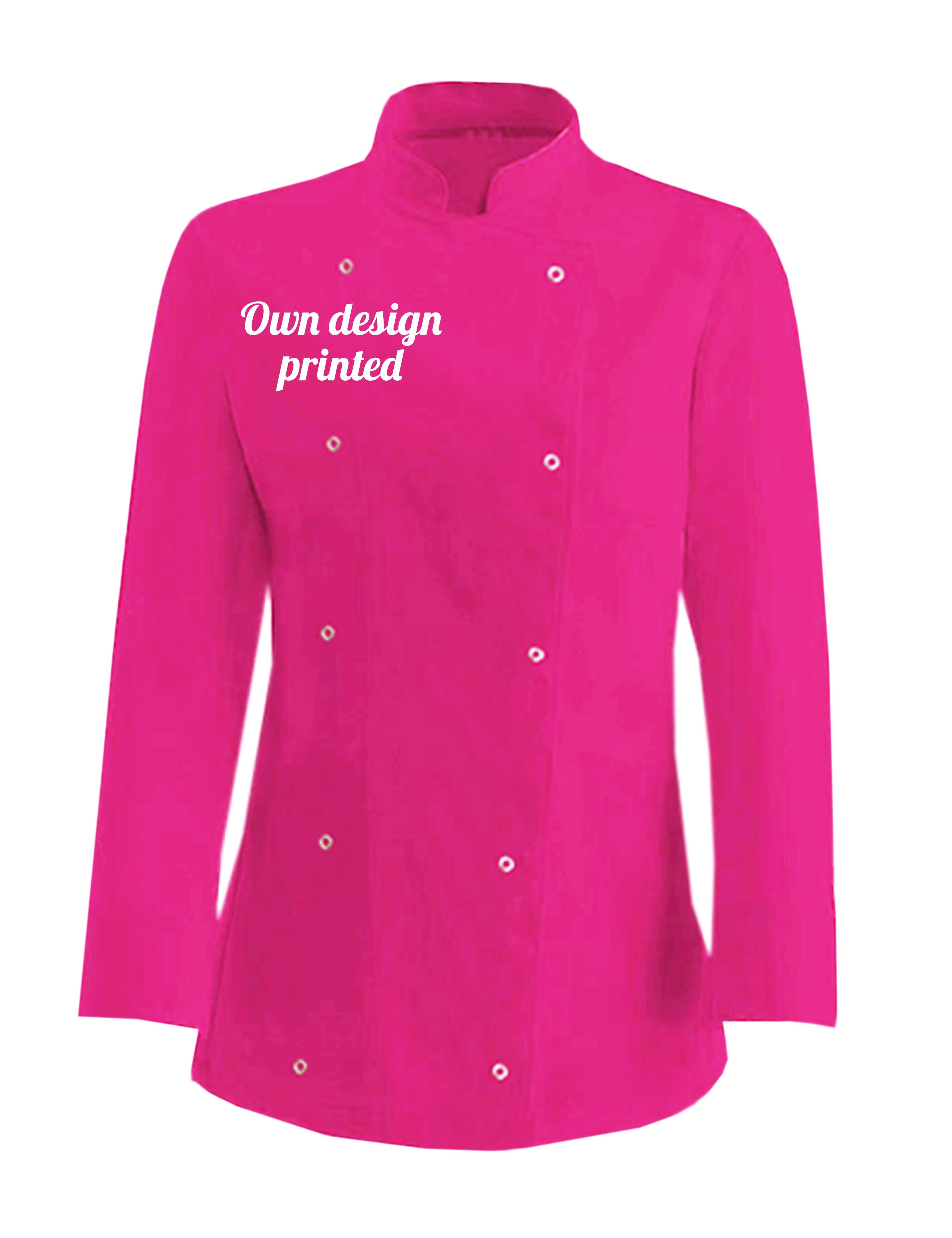 Personalised Women's Long Sleeve Chef's Jacket Hot Pink with Print