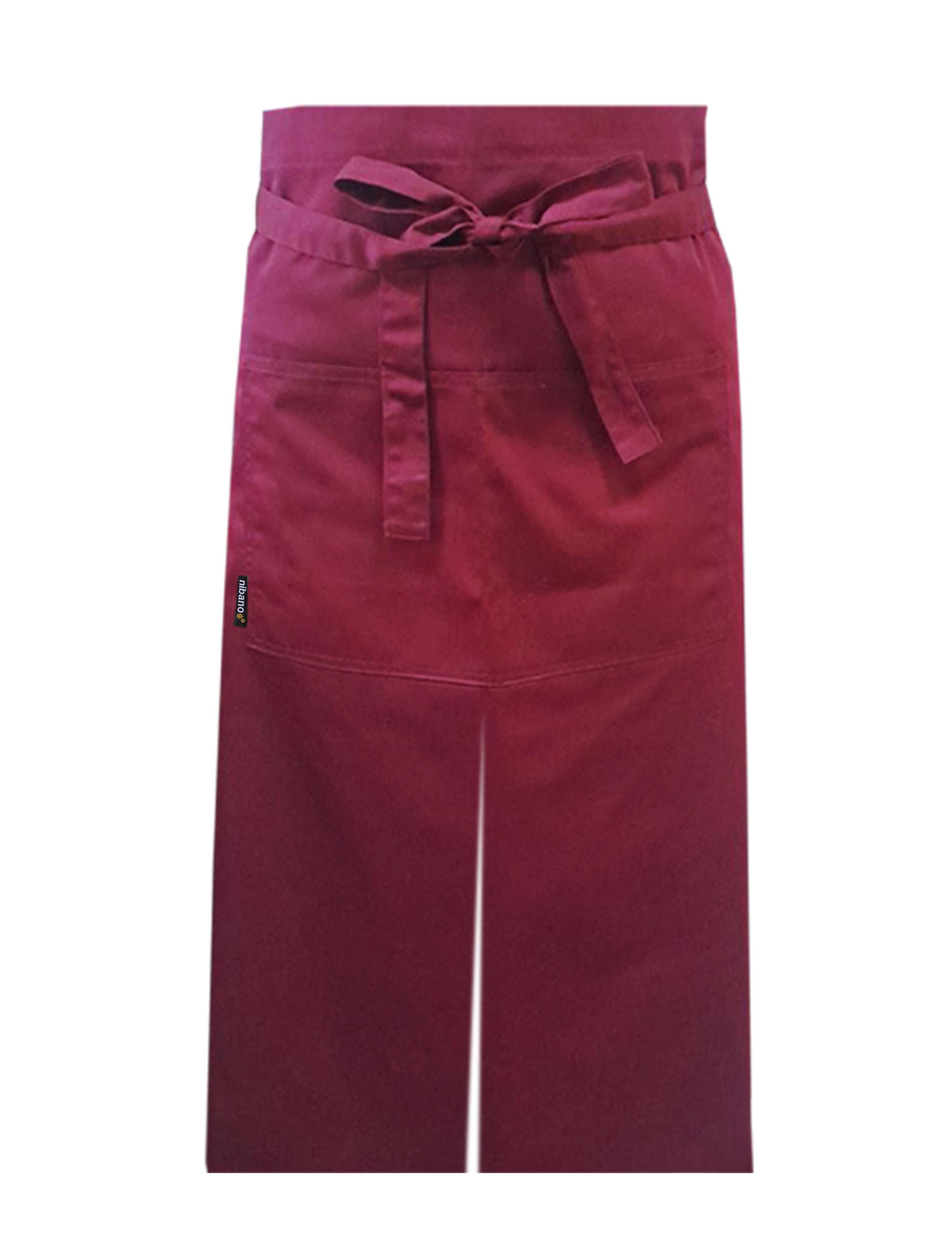 Nibano long waist apron with split burgundy