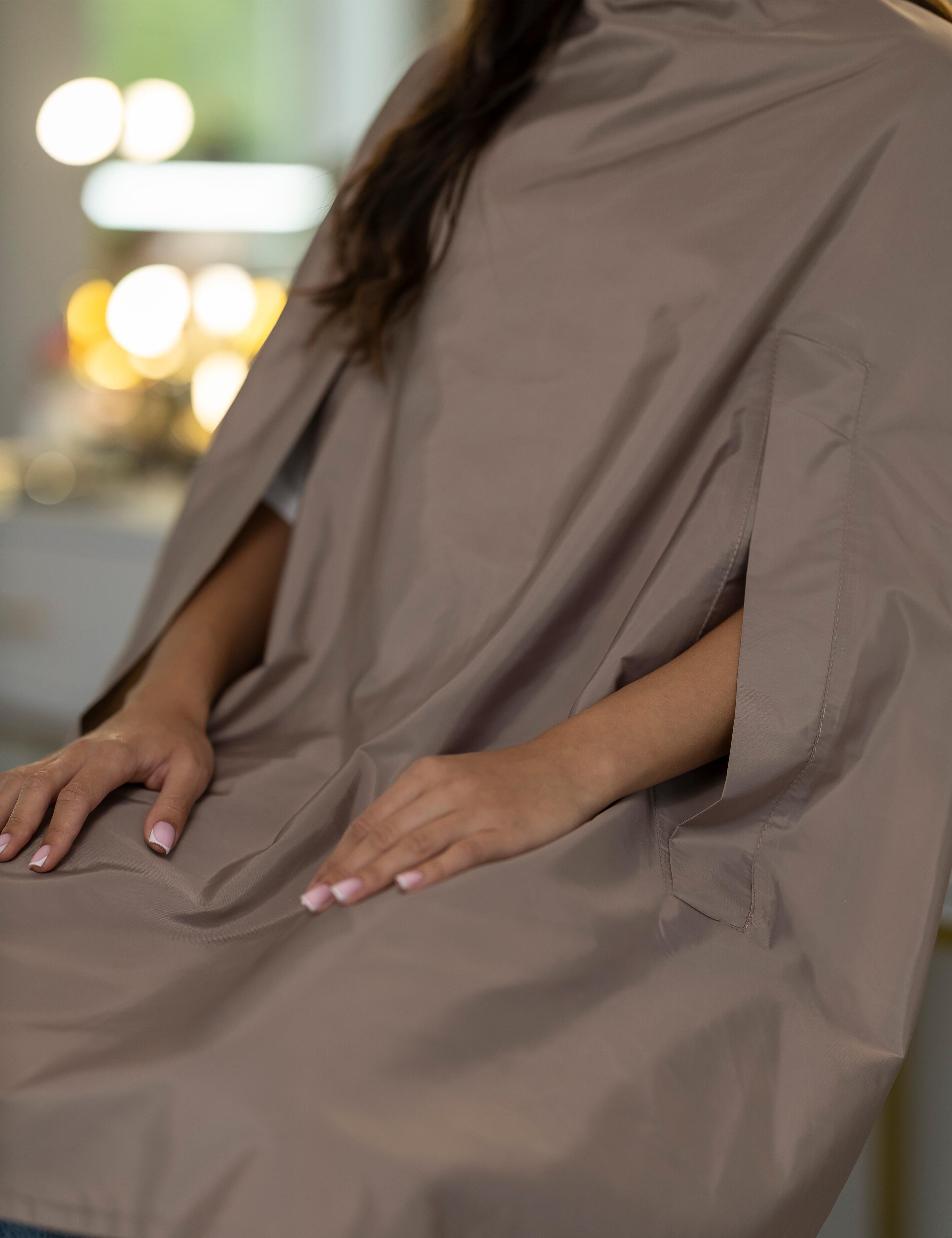 Hair salon gown with hand slits latte