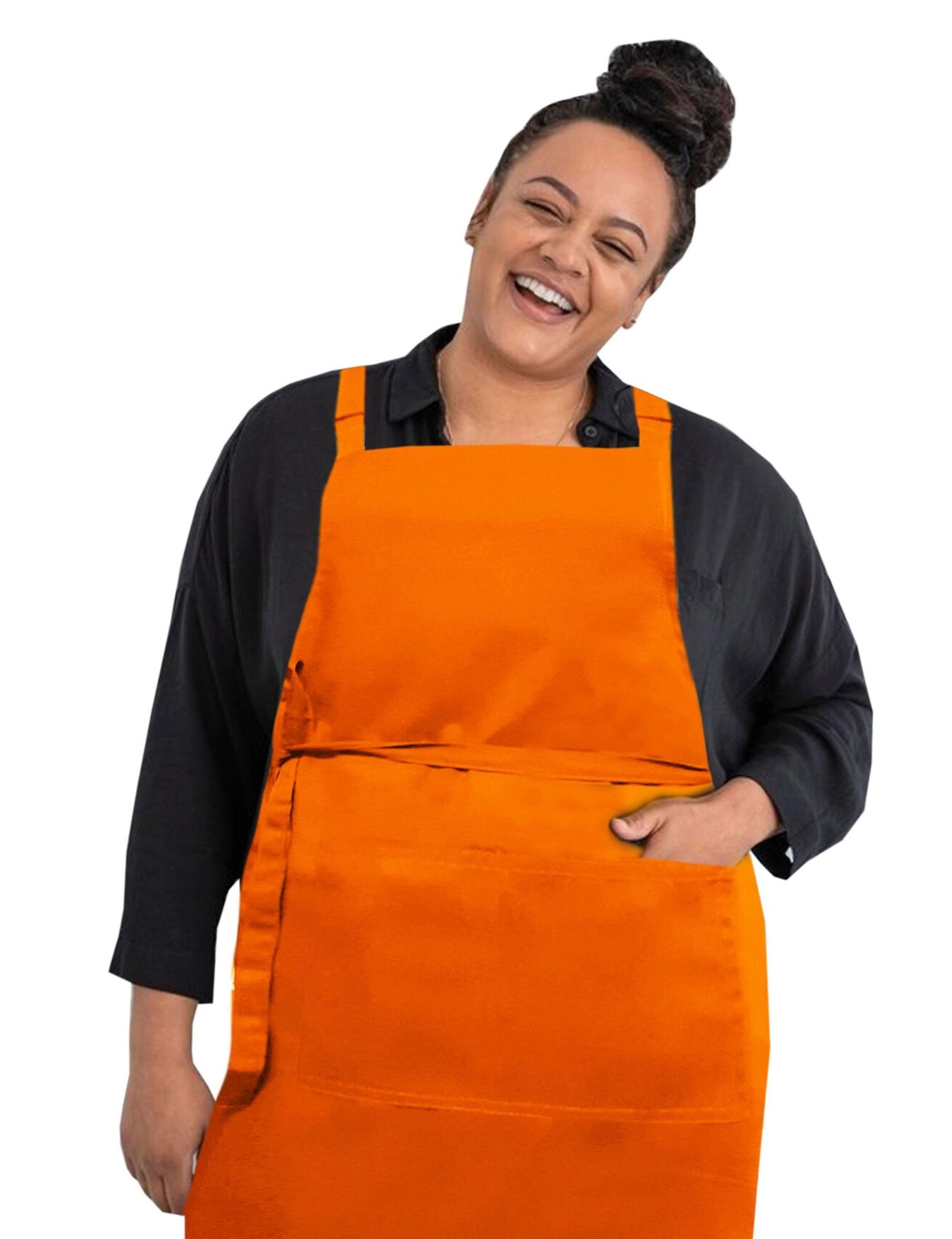Orange plus size bib apron with custom print or embroidery option