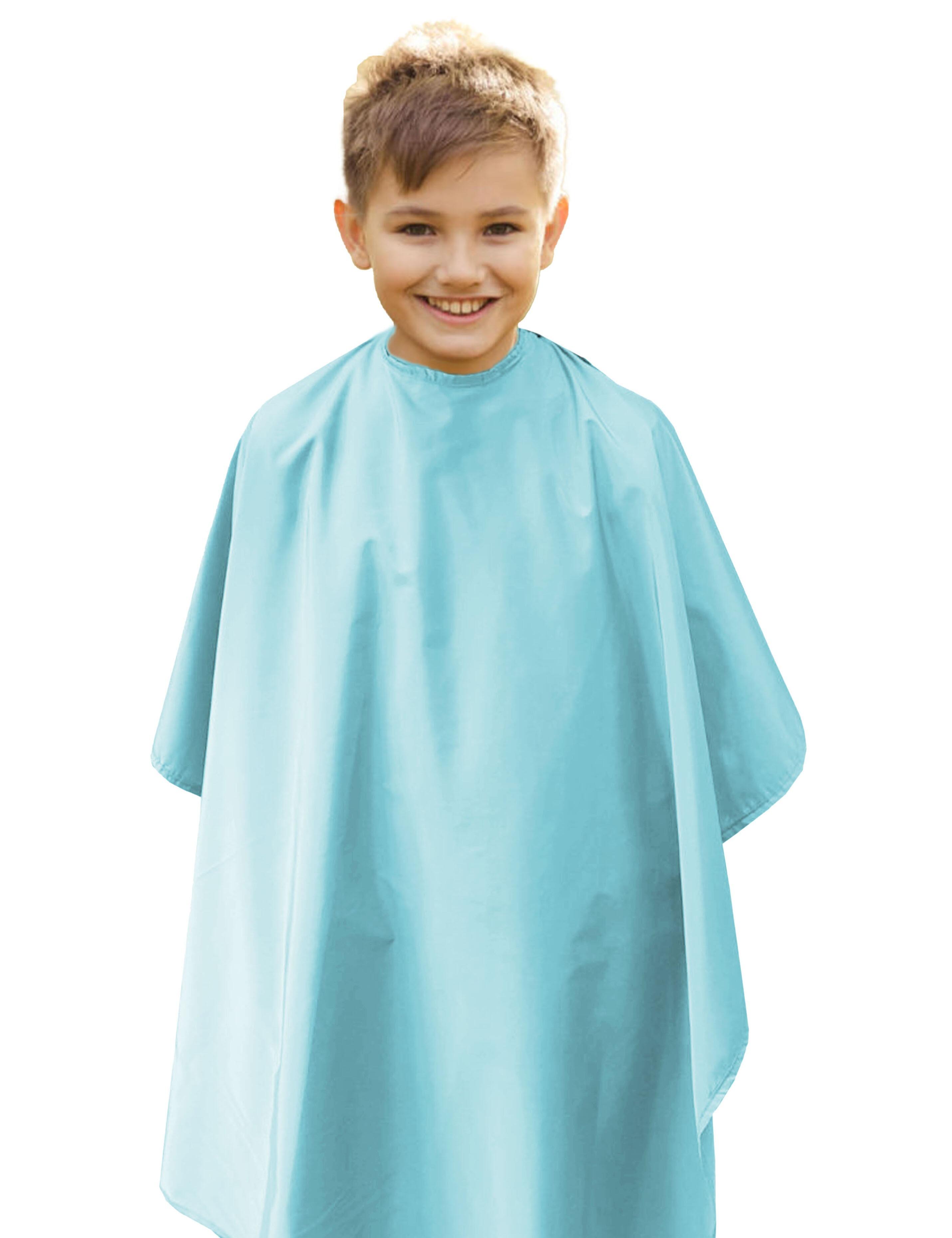 Children’s salon cape in aqua blue for haircuts