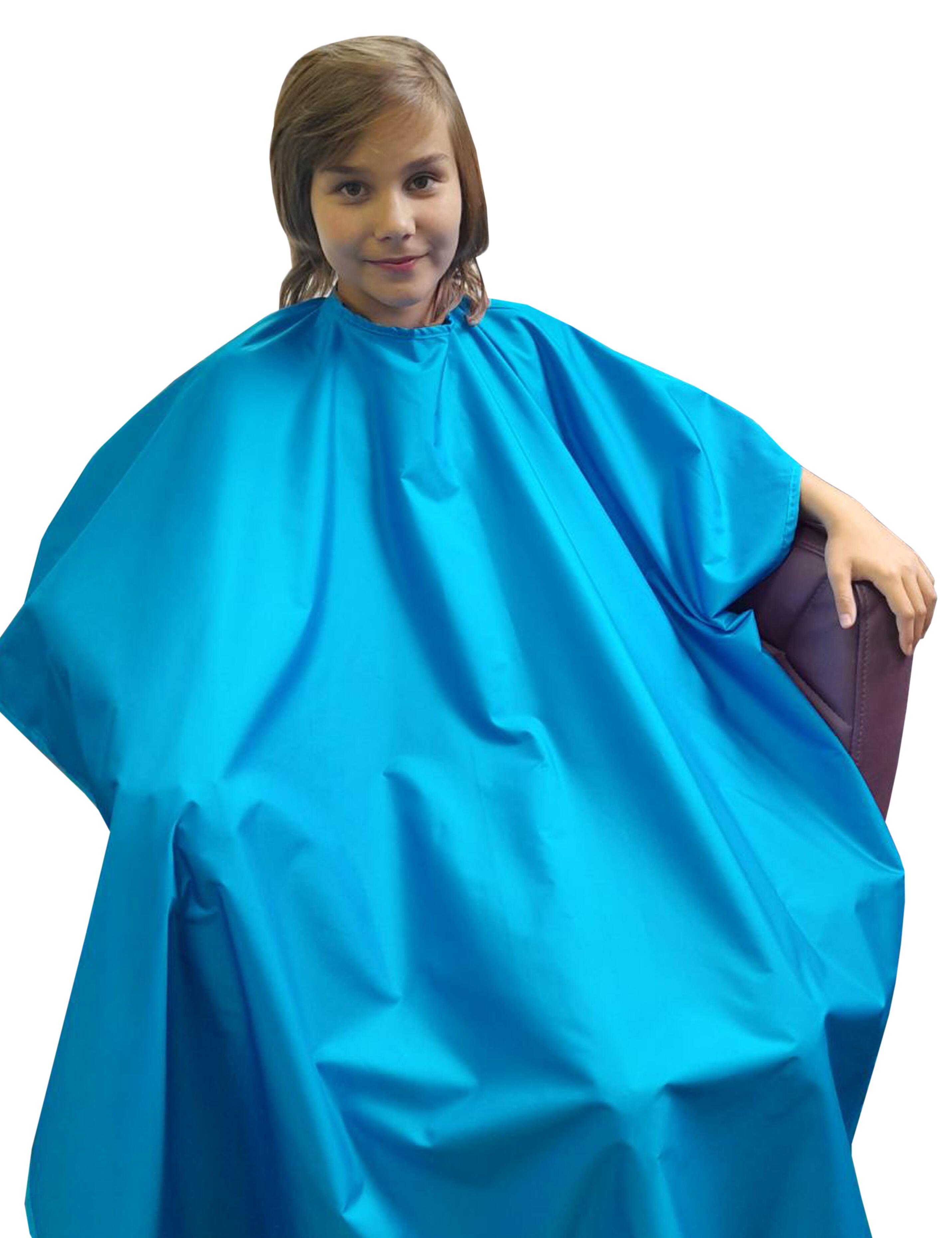 Turquoise kids haircut cape with adjustable closure