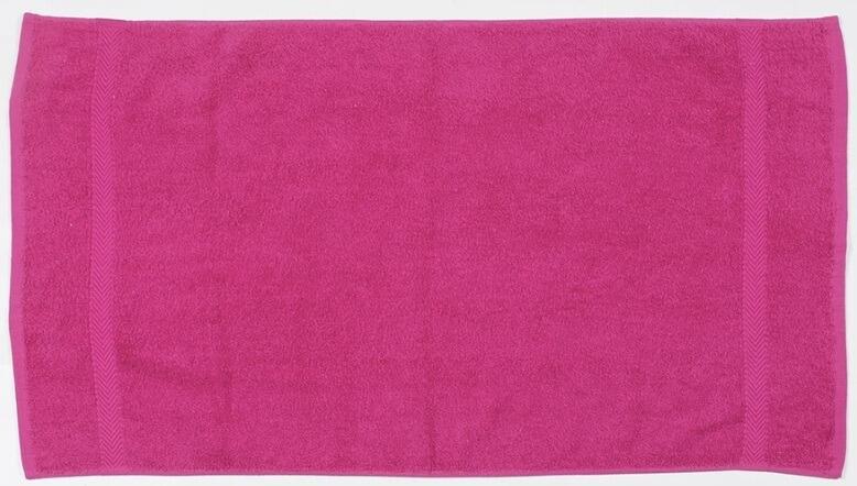 Custom embroidered hot pink bath towel personalised with logo in-house Greenock UK
