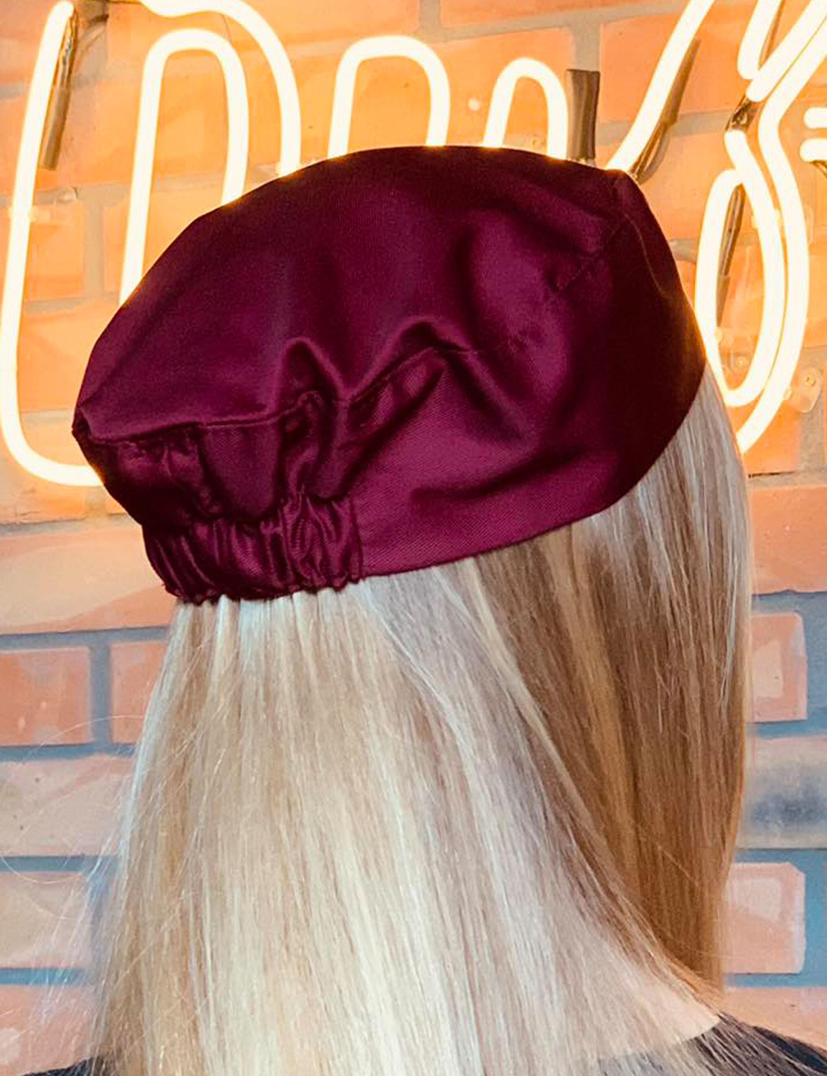 Professional burgundy chef skull cap for restaurants and catering