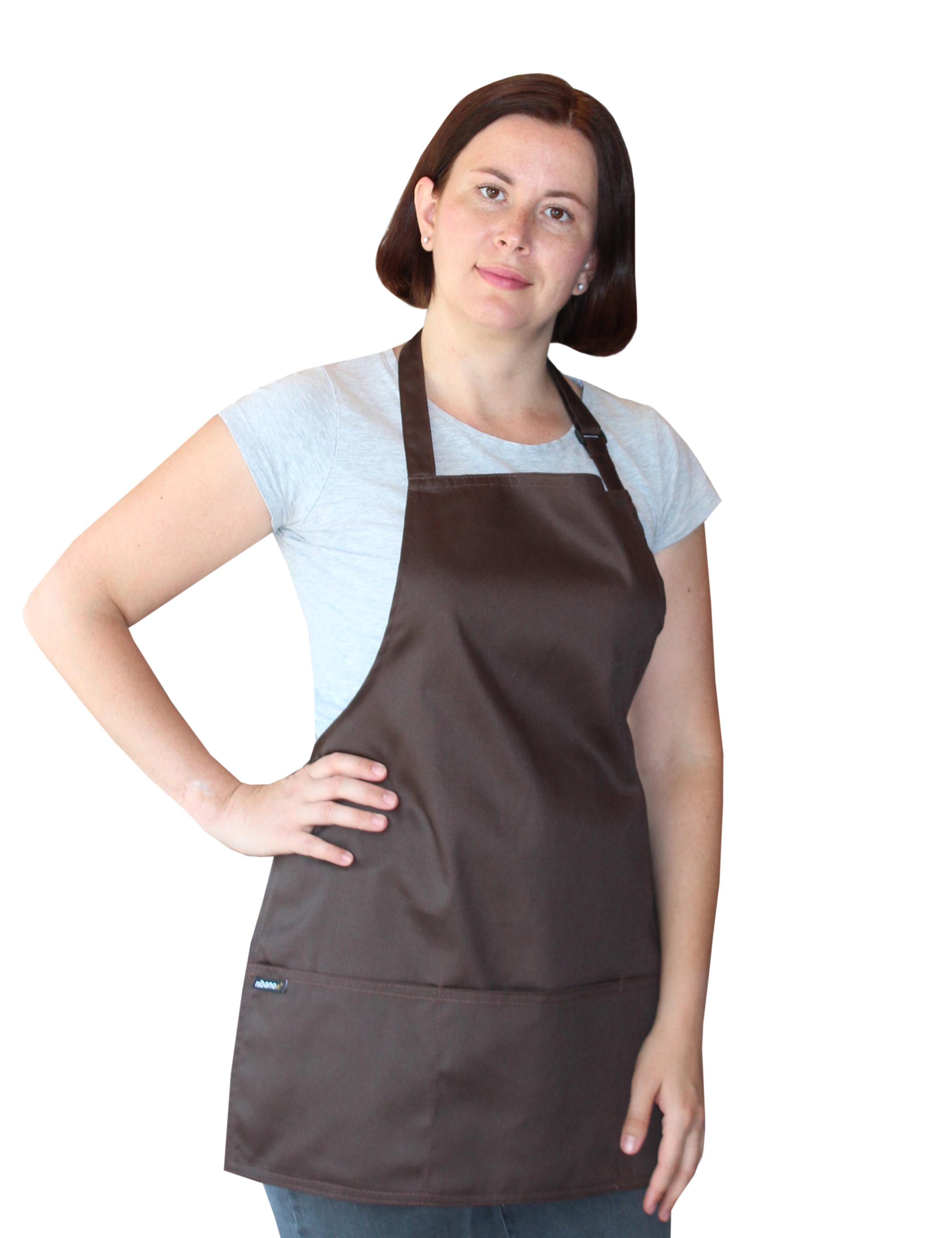 Brown short bib apron for baristas, chefs and kitchen use