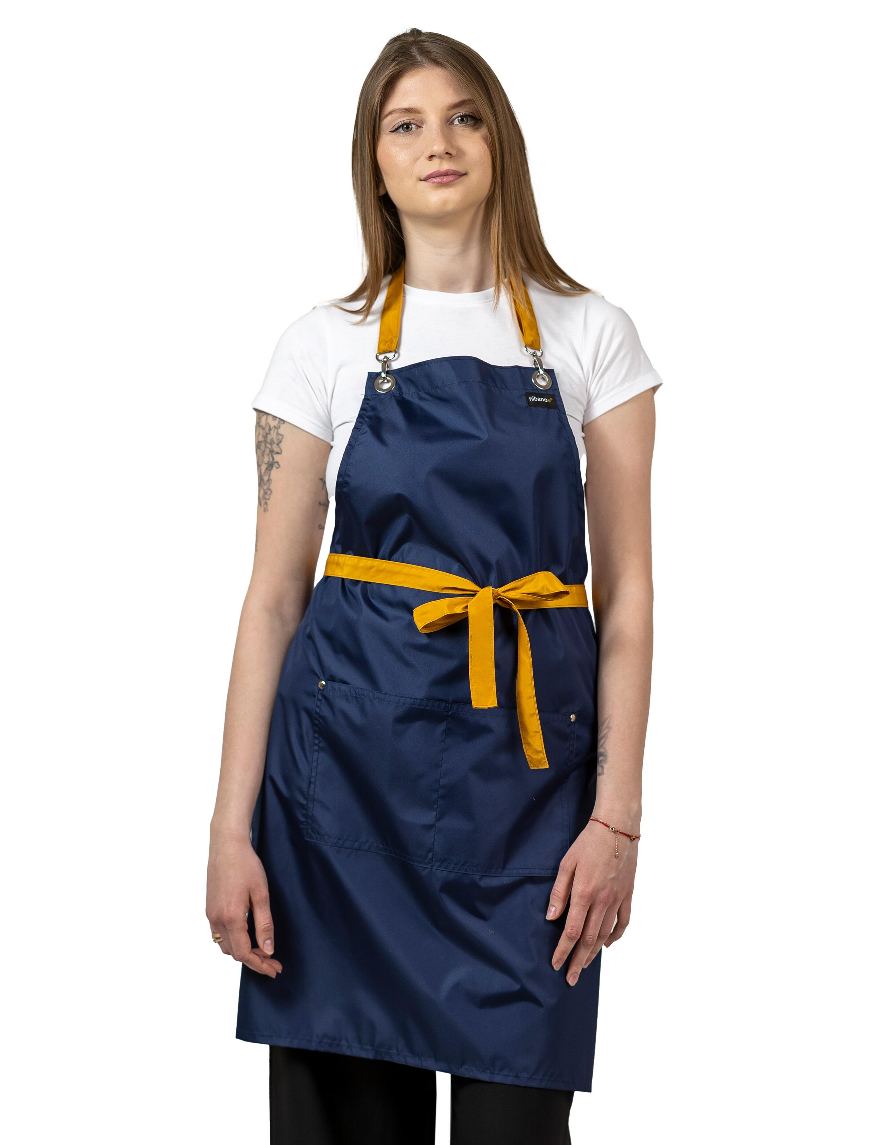 Waterproof bi-colour luxury hairdressing and grooming apron navy