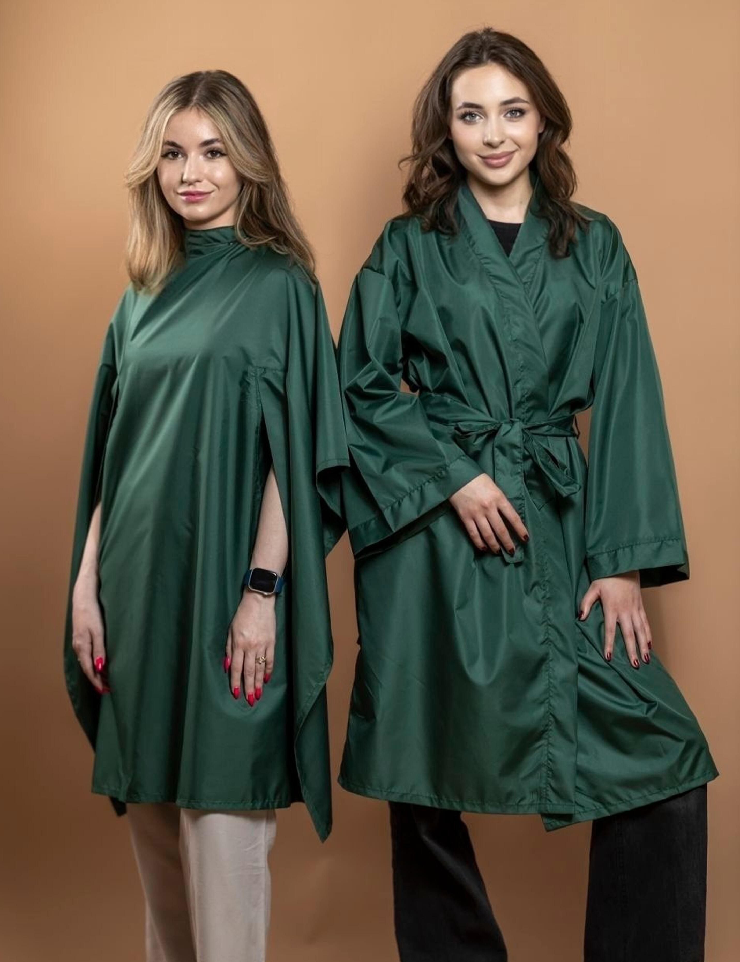 Bottle green salon kimono robe with high-quality custom embroidery