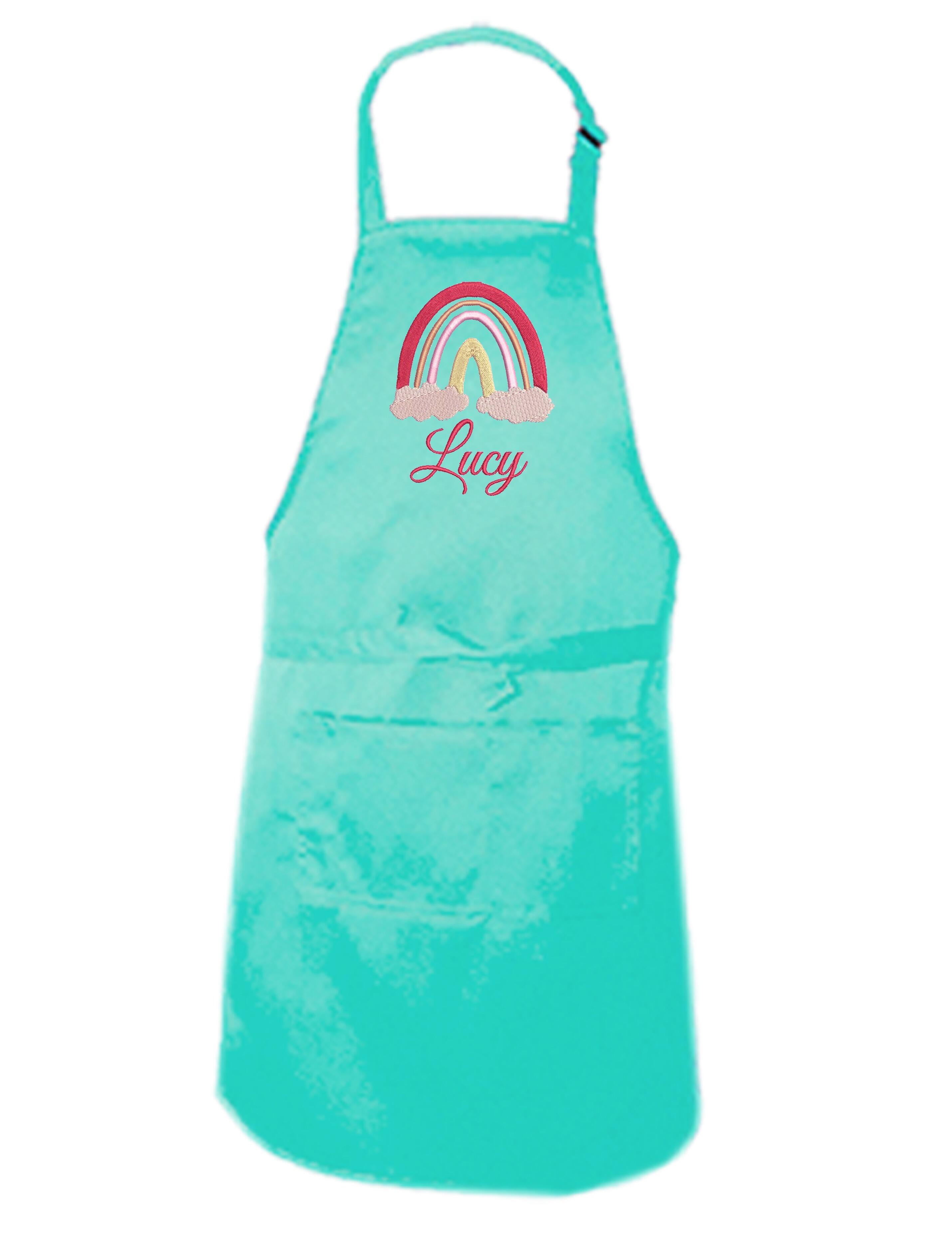 Personalised Rainbow Kids Apron Mint Embroidered