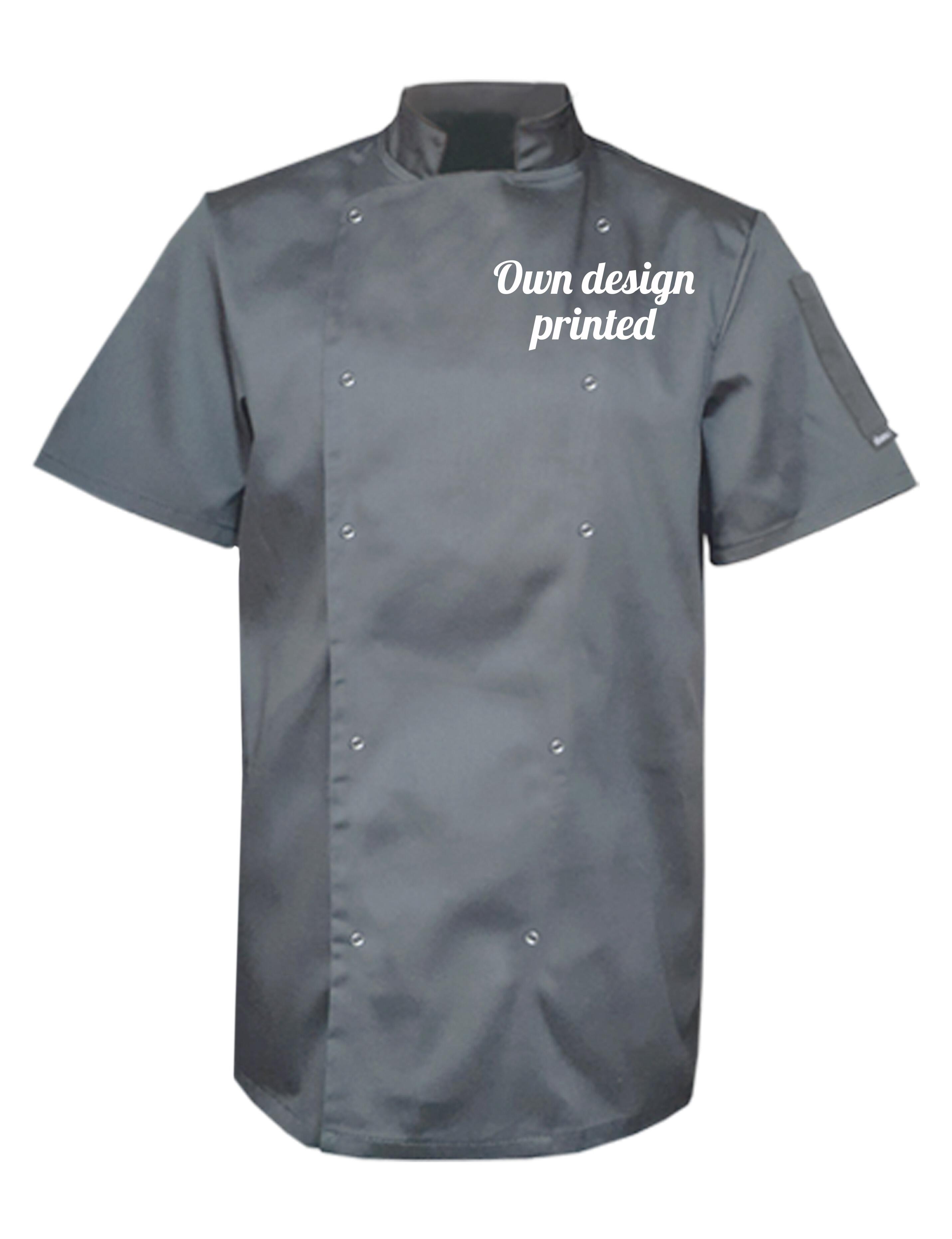 Personalised short sleeve chef's Jacket grey printed