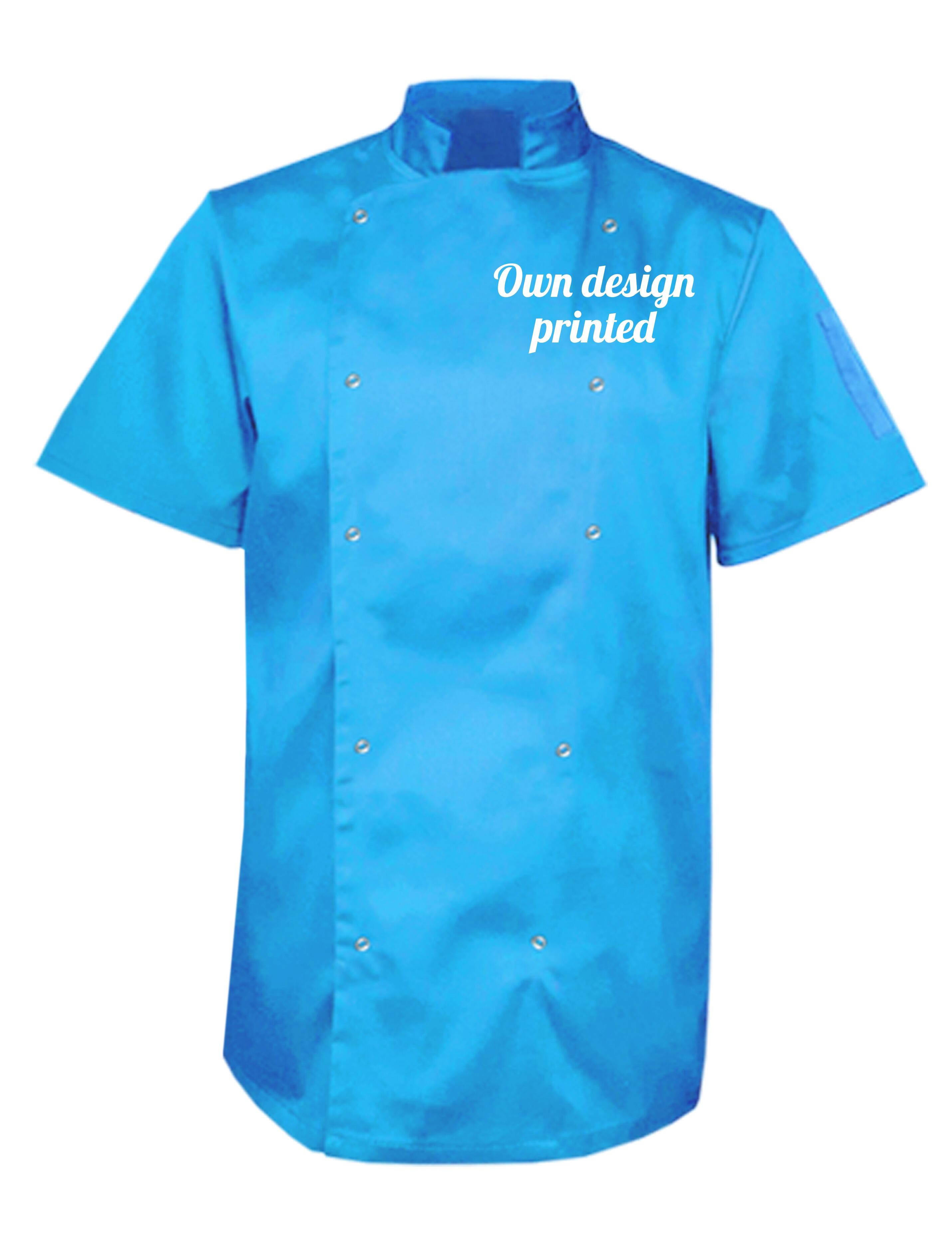 Personalised Short Sleeve Chef's Jacket Turquoise with print