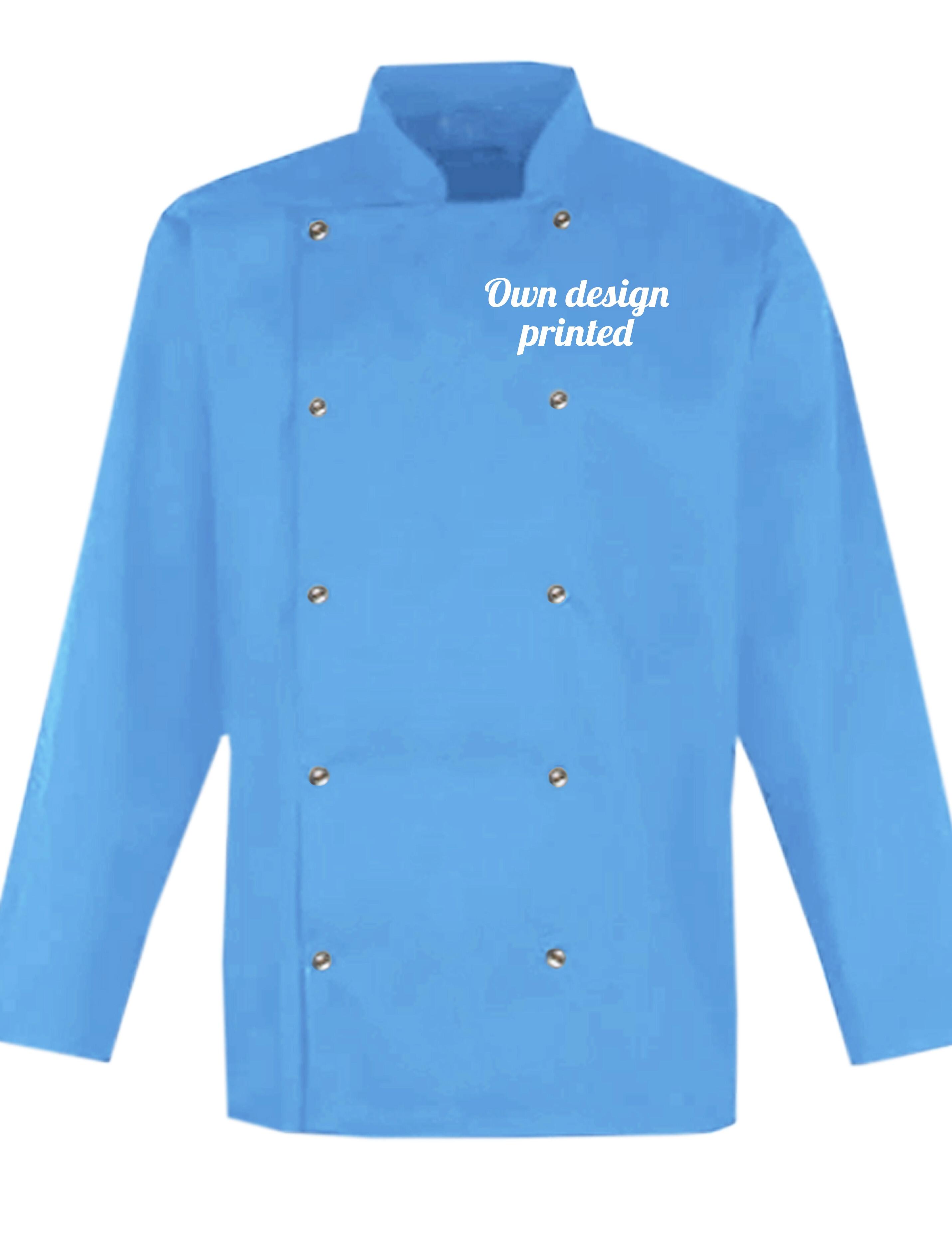 Personalised Long Sleeve Chef's Jacket light blue with print