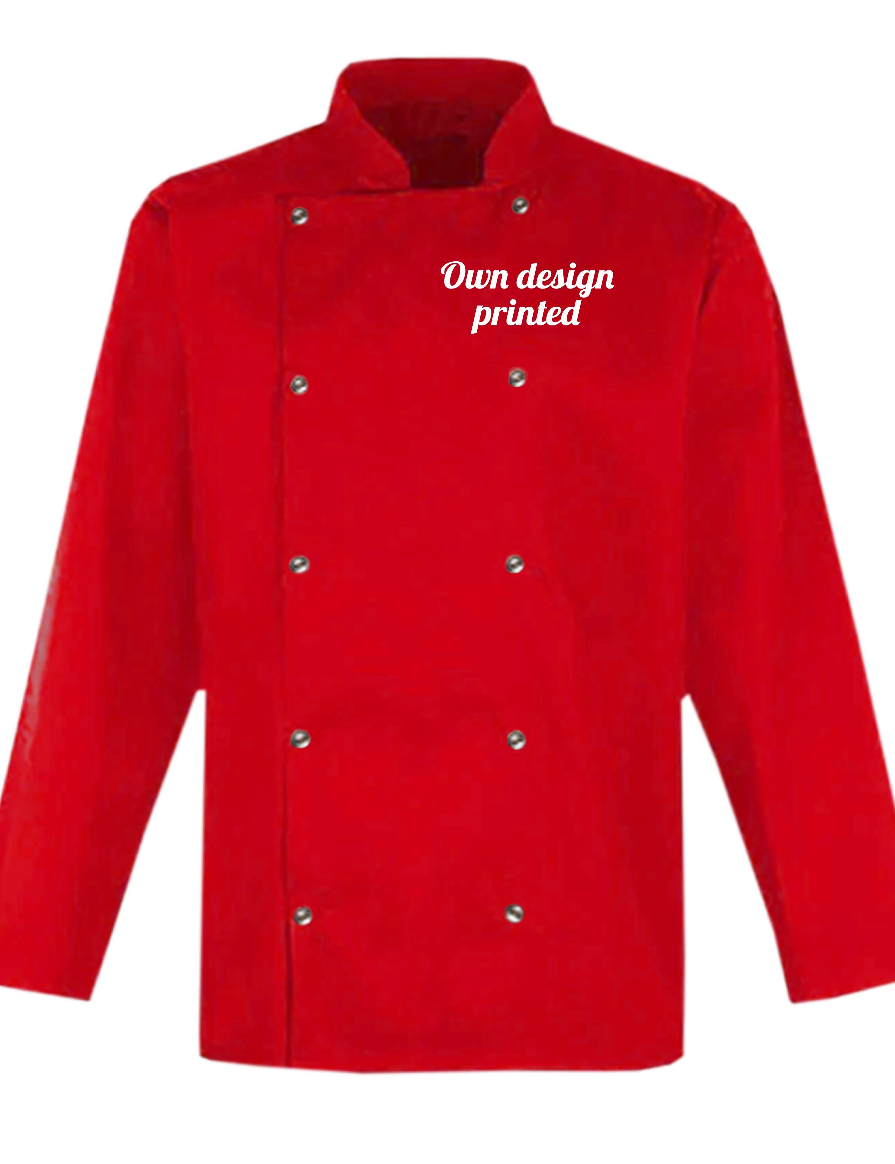 Personalised Long Sleeve Chef's Jacket Red with print