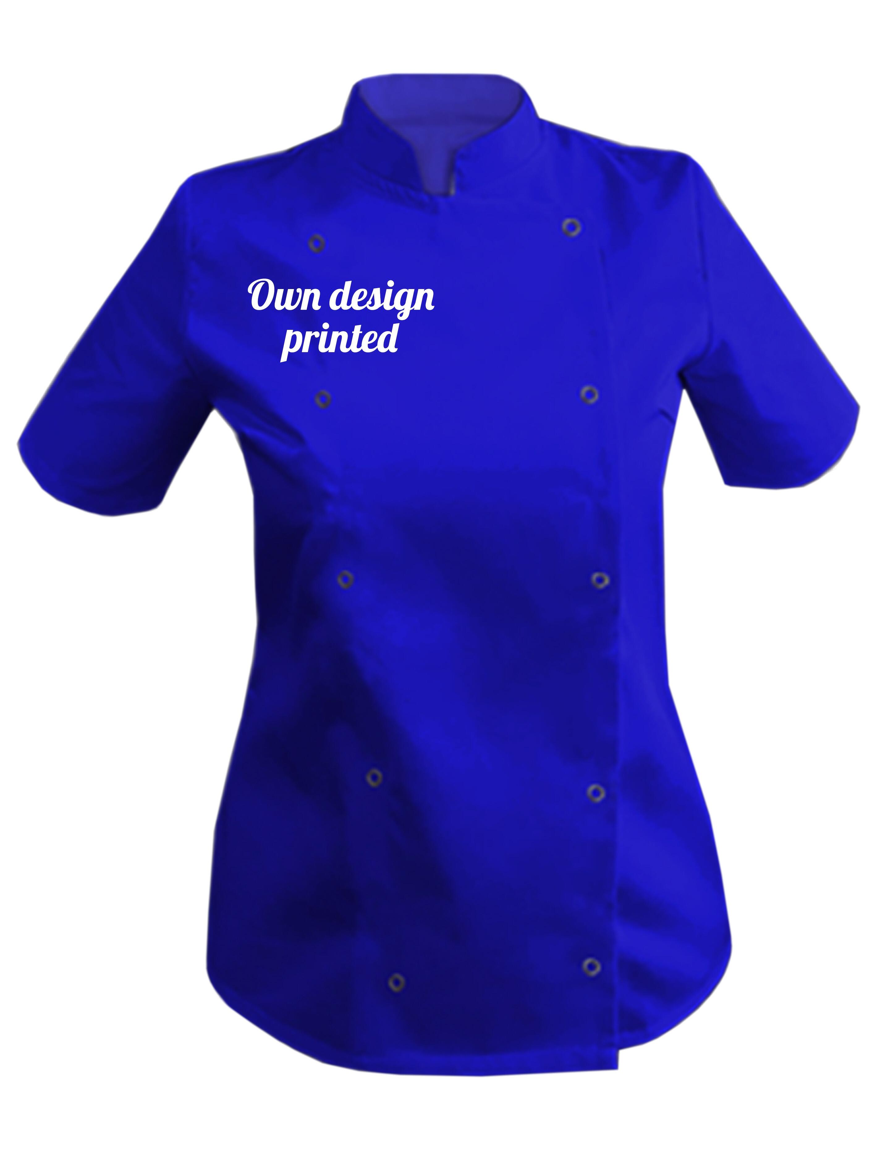 Personalised Women's Short Sleeve Chef's Jacket royal blue with print