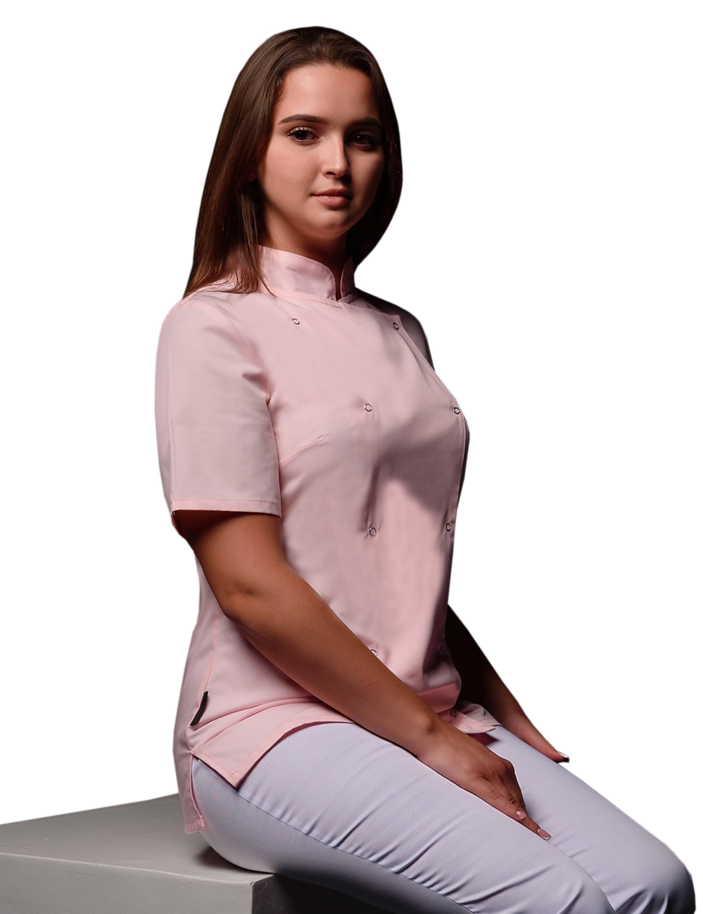Embroidered Women's Short Sleeve Chef's Jacket Pink with name or logo