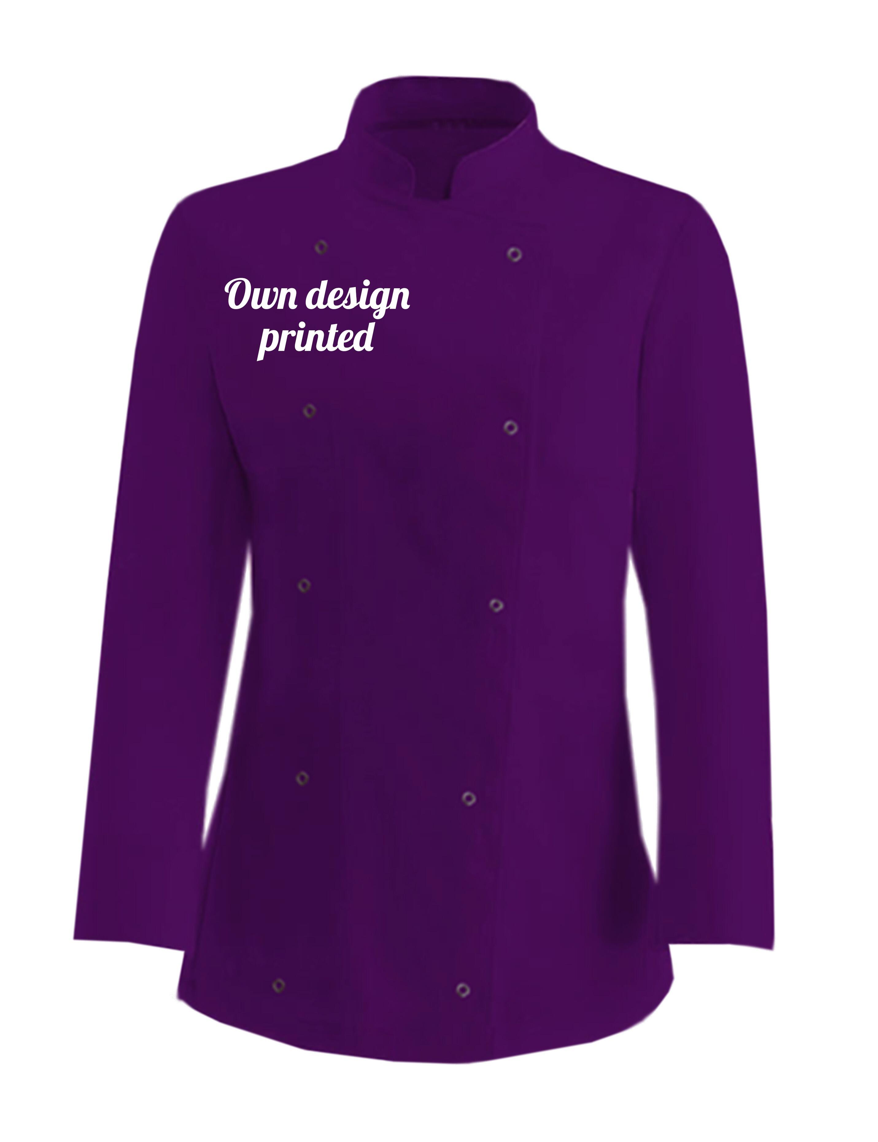 Personalised Women's Long Sleeve Chef's Jacket purple with print