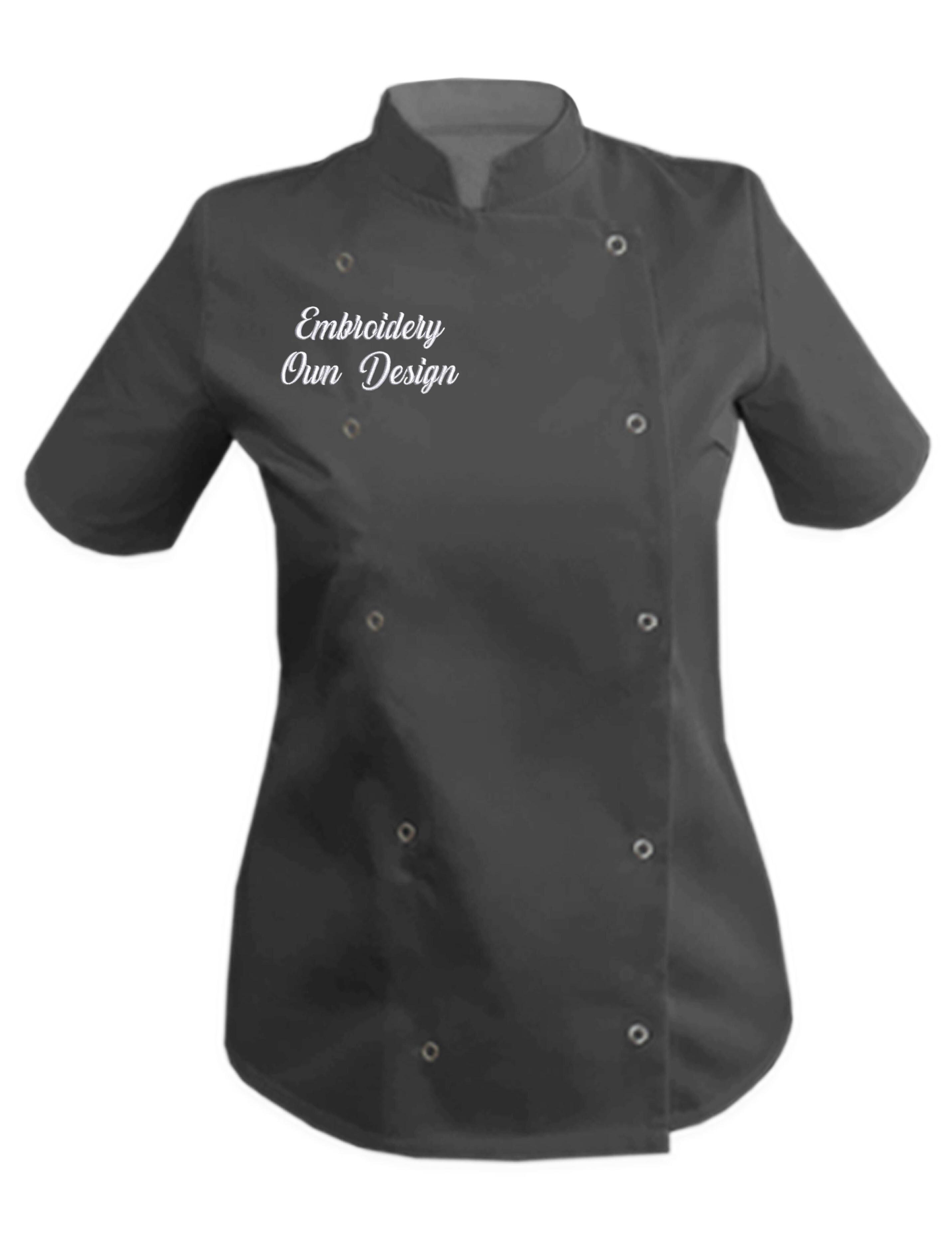 Personalised Ladies Short Sleeve Chef's Jacket dark grey with embroidery