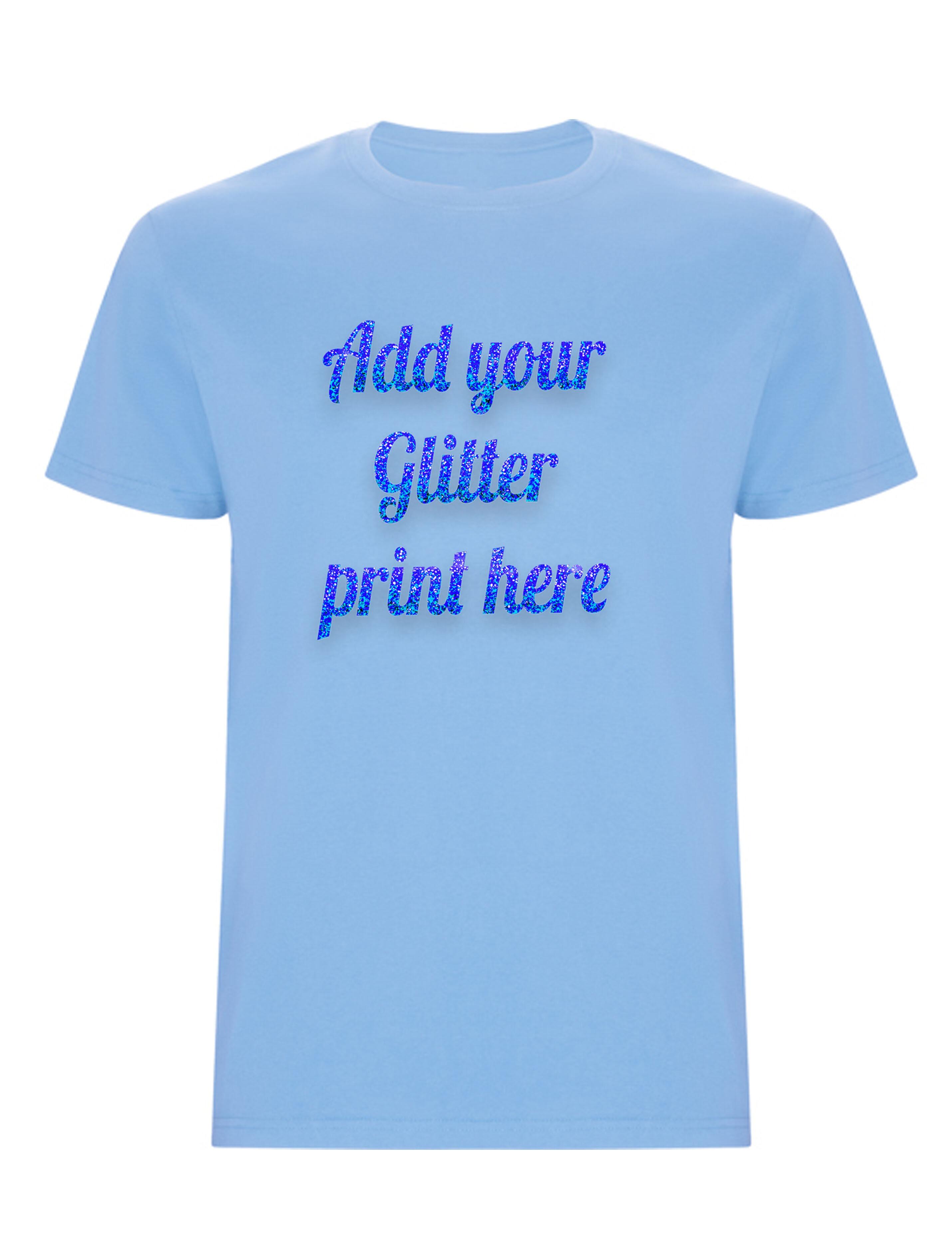 Custom Glitter Printed ids T-Shirt Light Blue