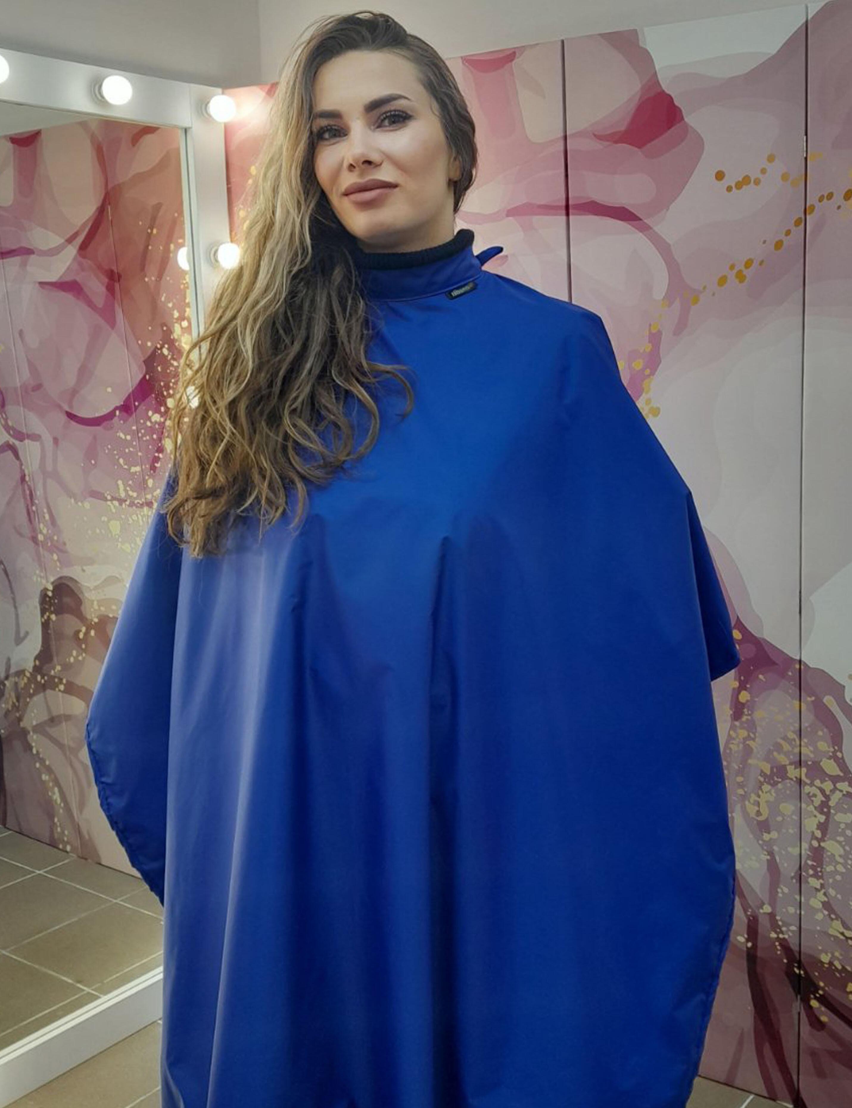 Hair salon gowns with matching apron royal blue
