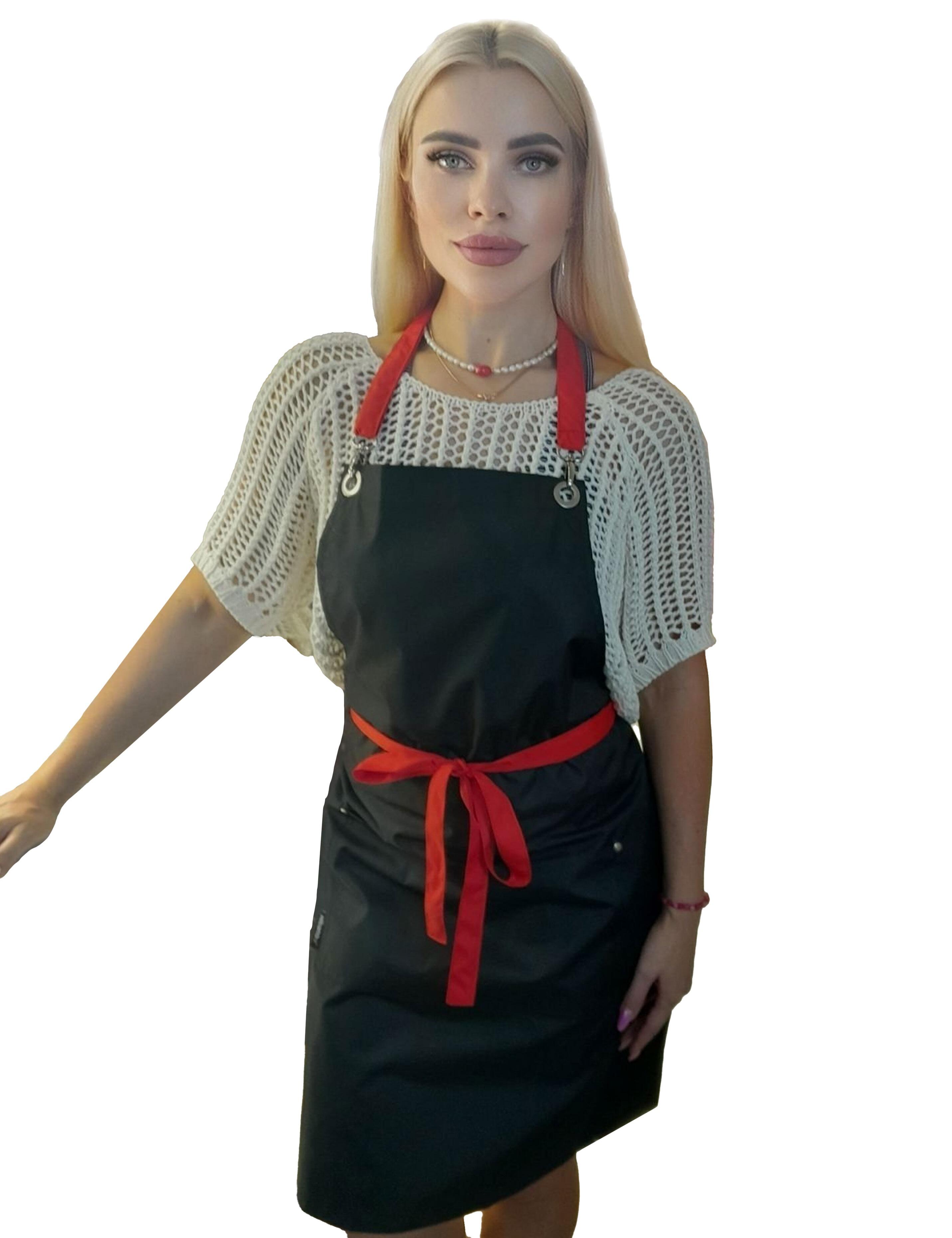 Waterproof bi-colour hairdressing apron with pockets, black