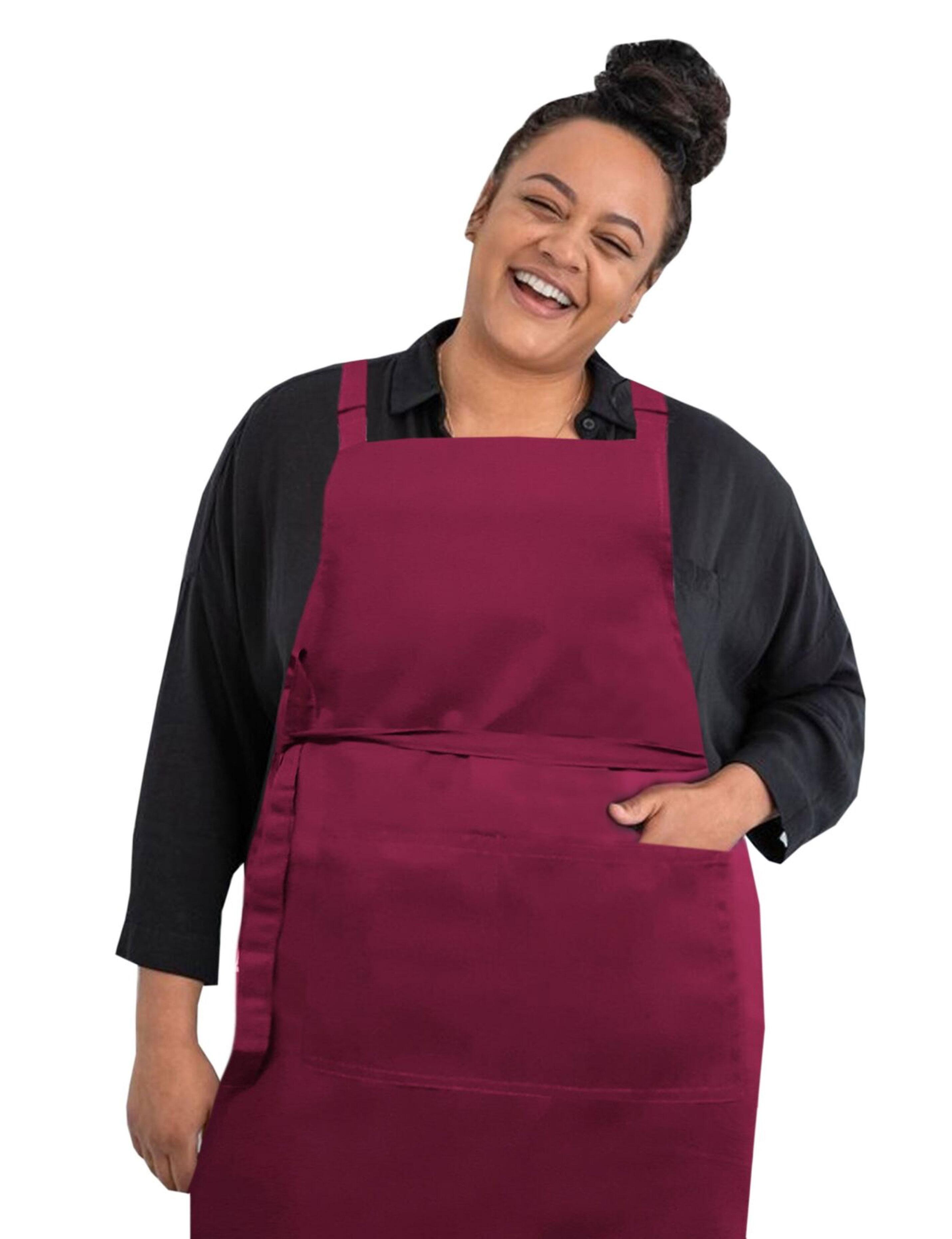Embroidered Logo Plus Size Bib Apron Burgundy