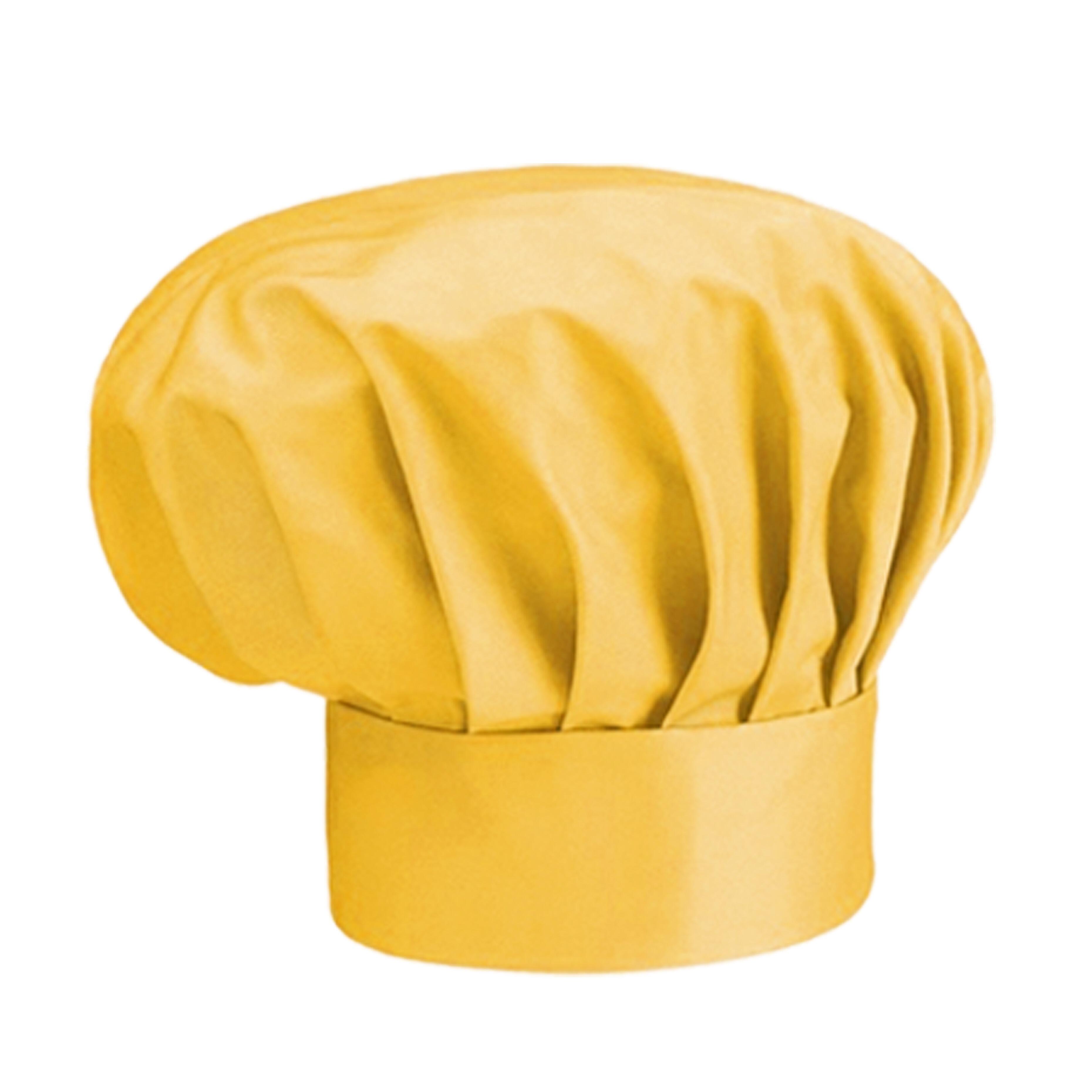 Yellow chef’s hat available plain, printed or embroidered for professional kitchens