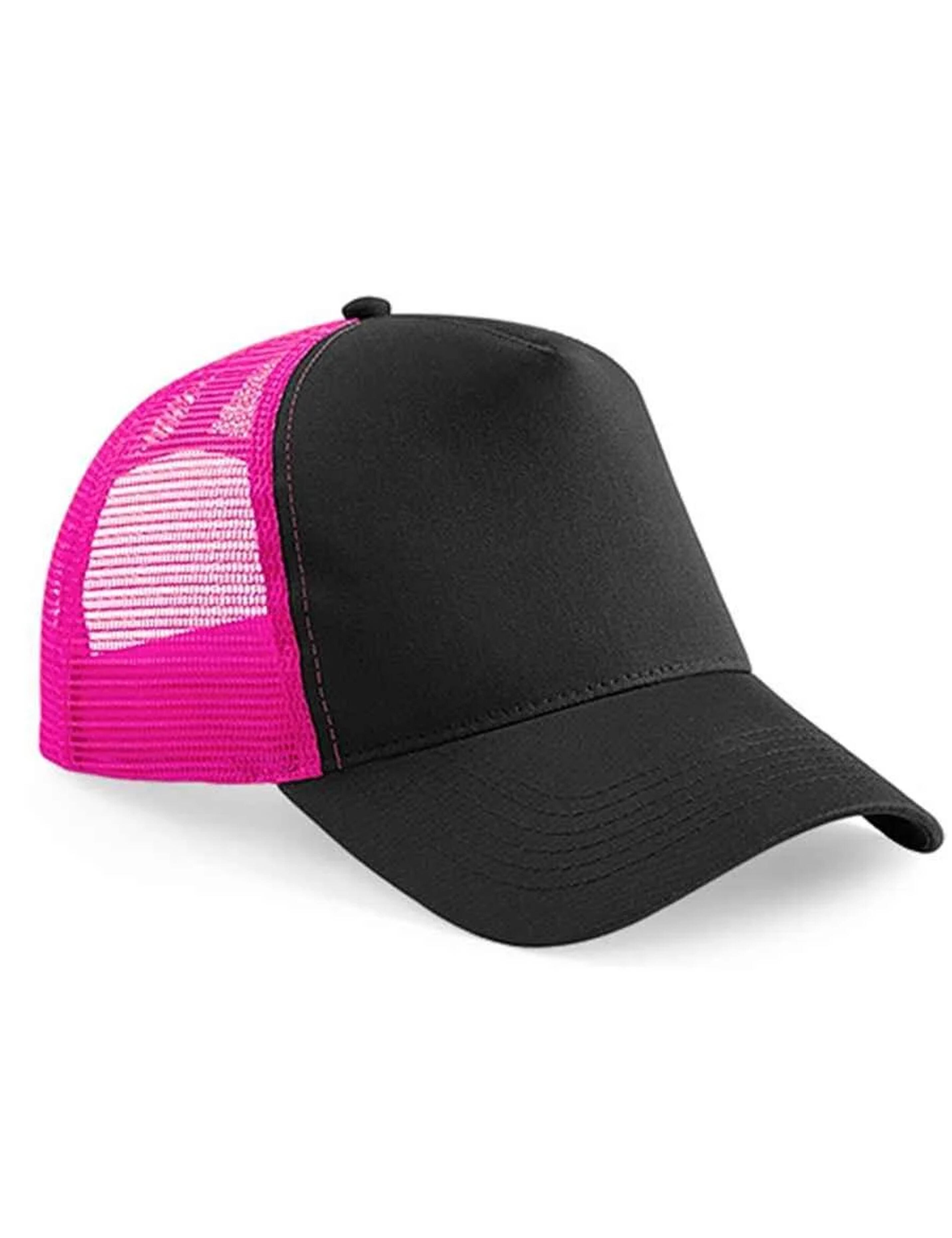 Stylish black and pink trucker cap with snapback closure