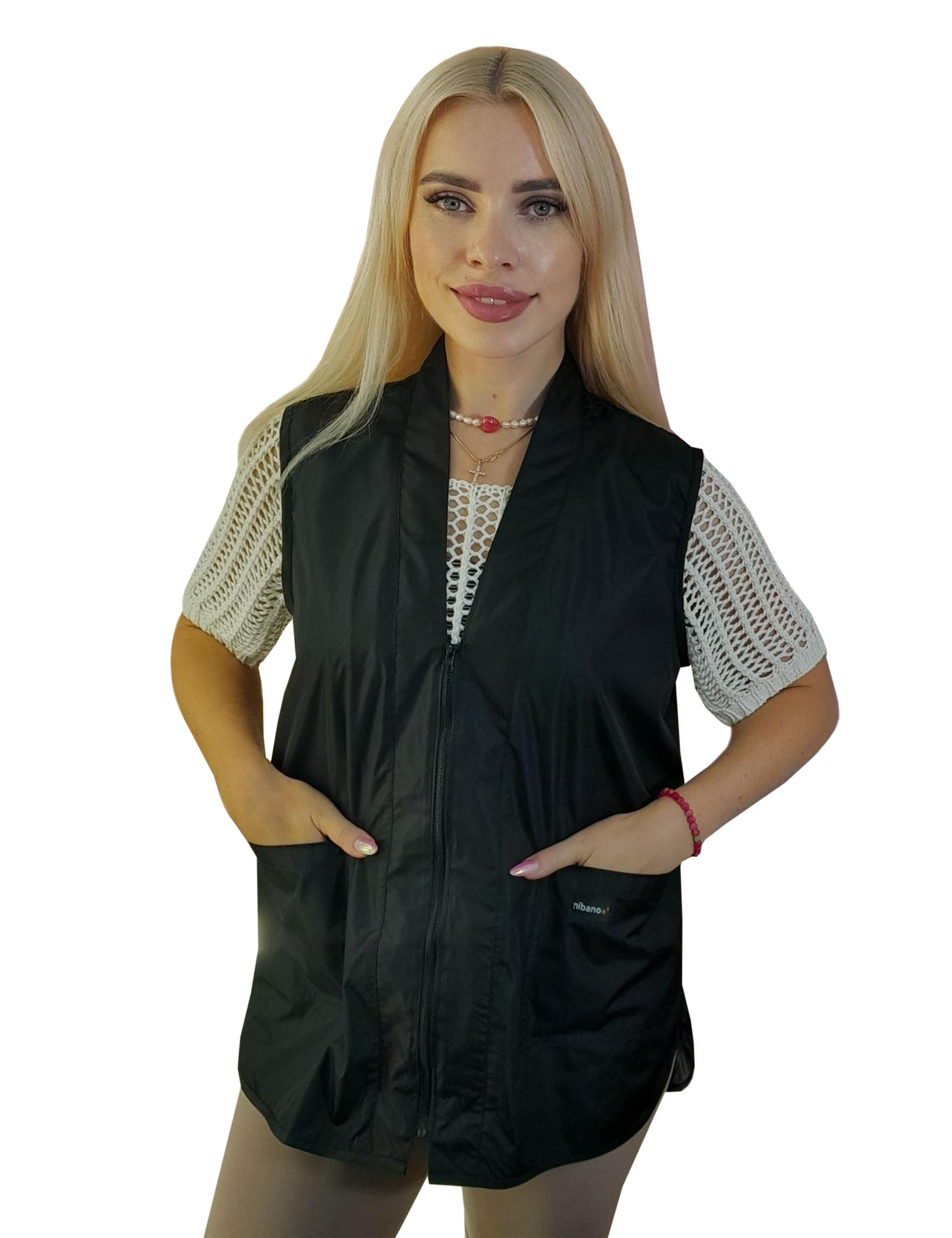 Black waterproof vest for hairdressers and grooming professionals