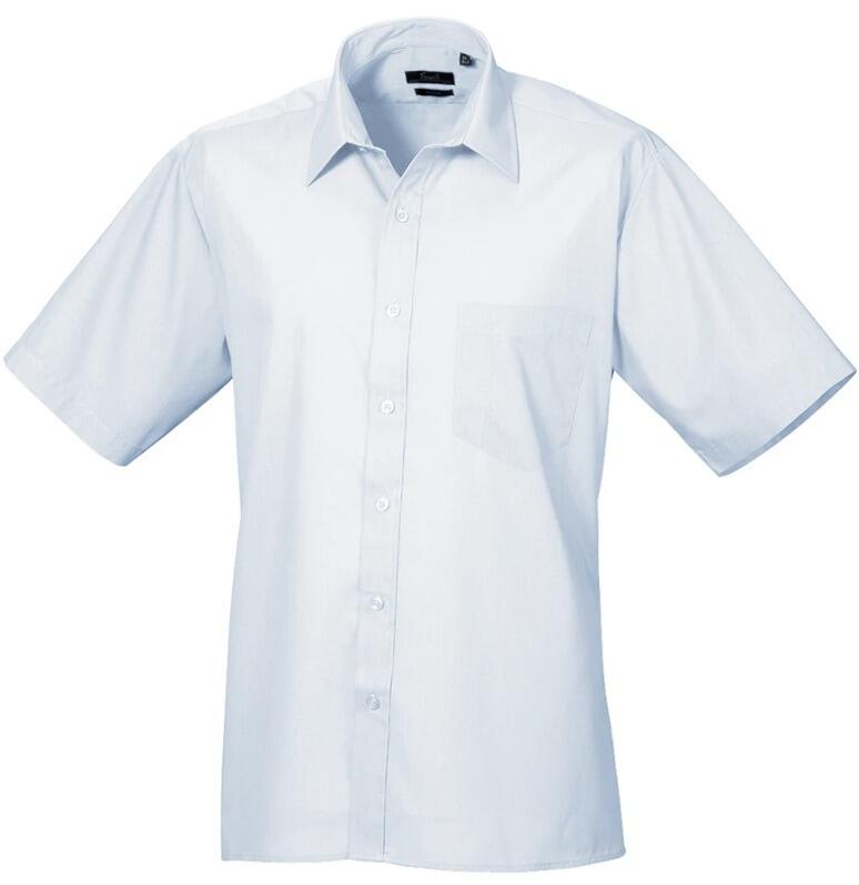 Light Blue Short Sleeve Poplin Shirt Plain Printed or Embroidered