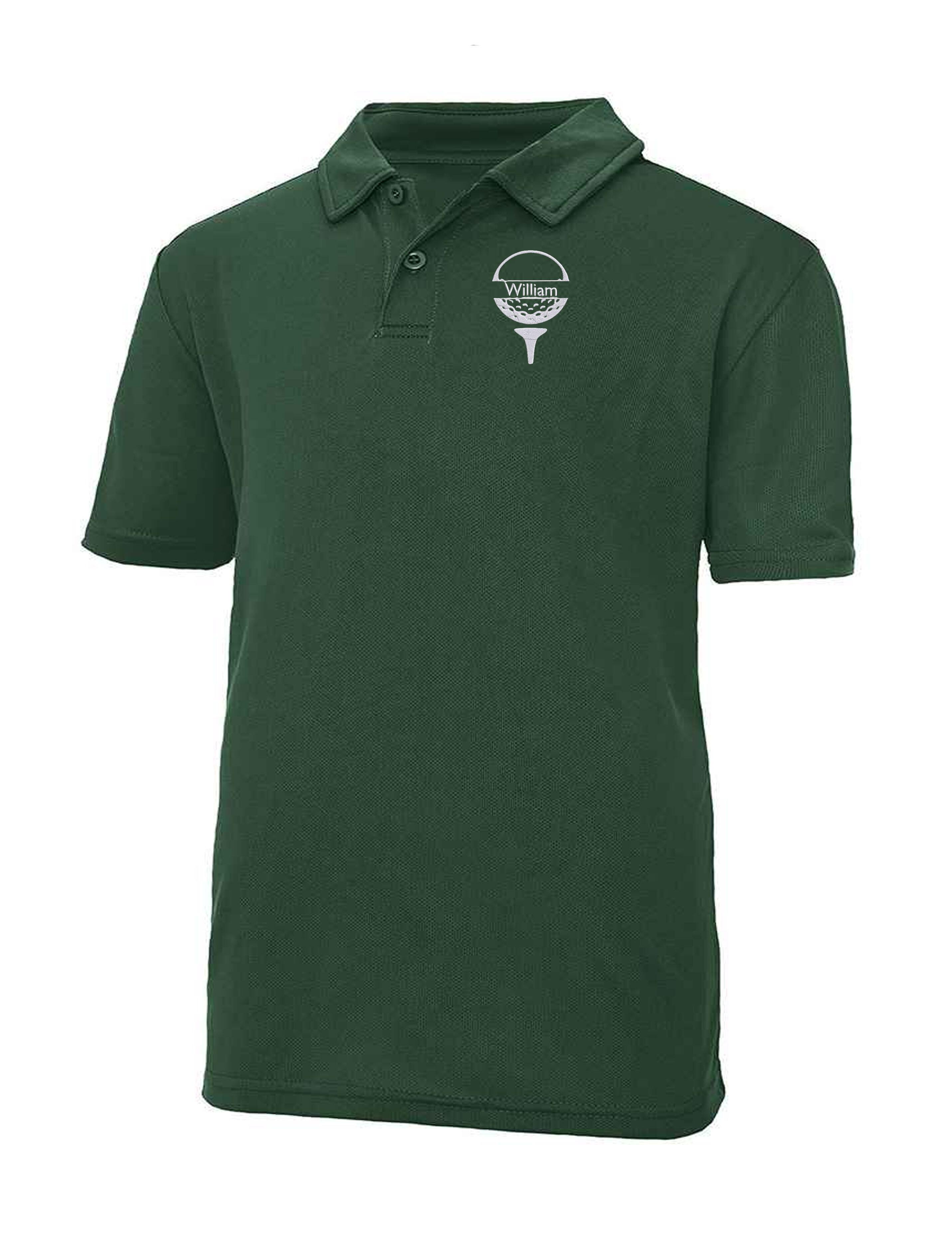 Golf Ball Design Dri-Fit Kids Golf Polo Shirt Bottle Green