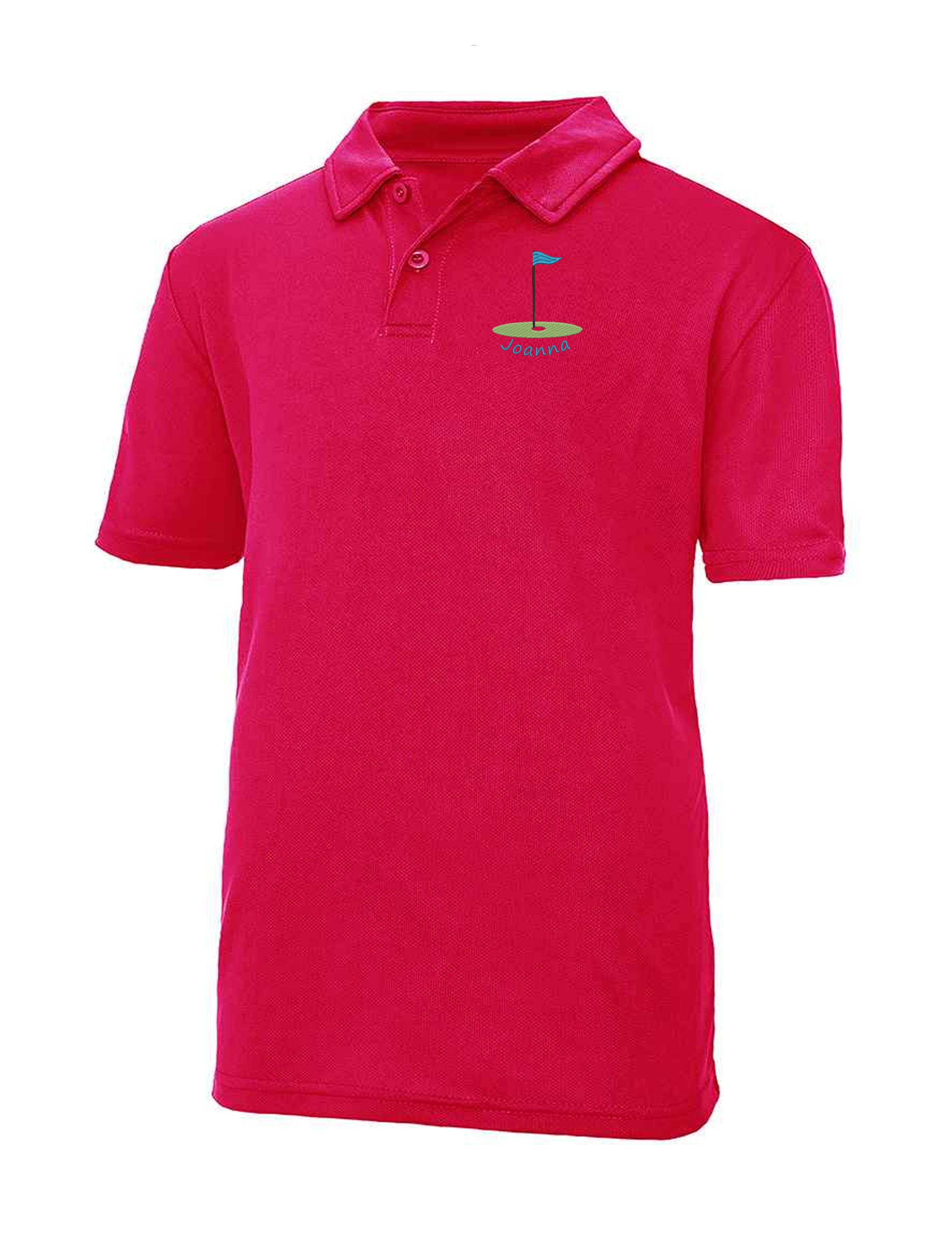 Golf Flag Design Dri-Fit Kids Golf Polo Shirt Hot Pink