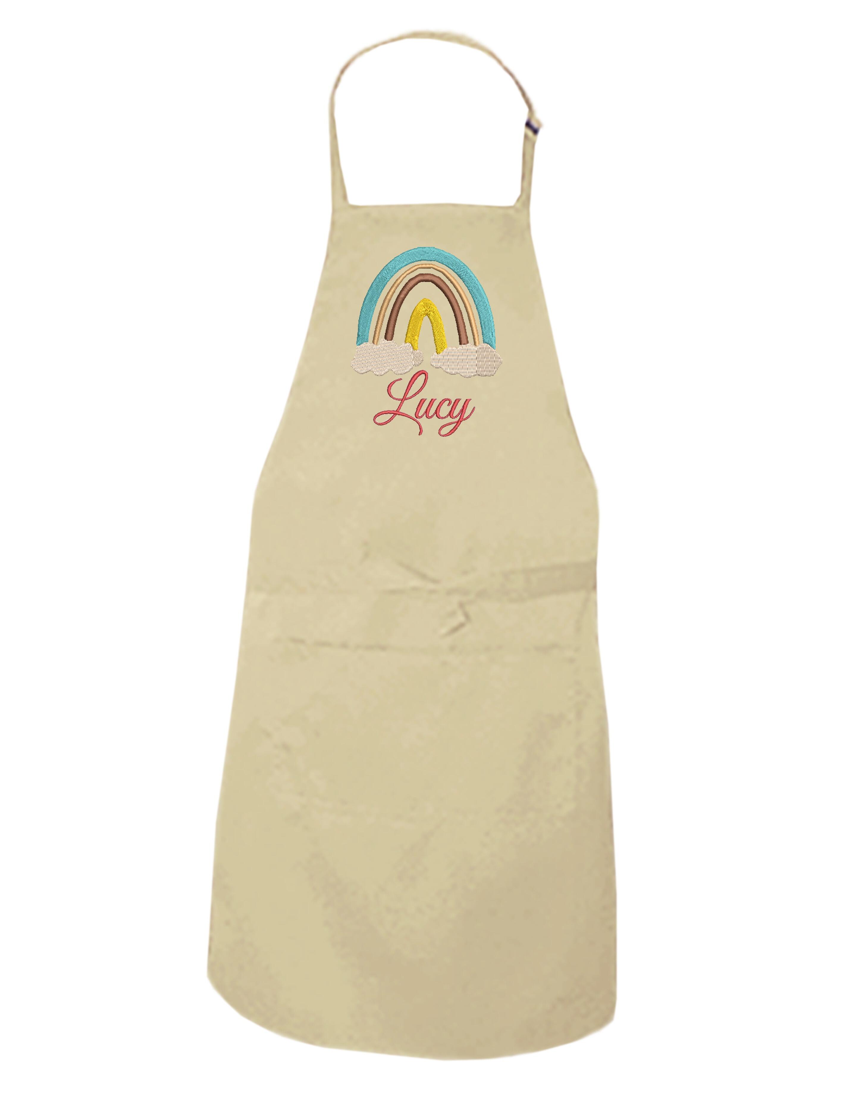 Personalised Rainbow Kids Apron Cream Embroidered