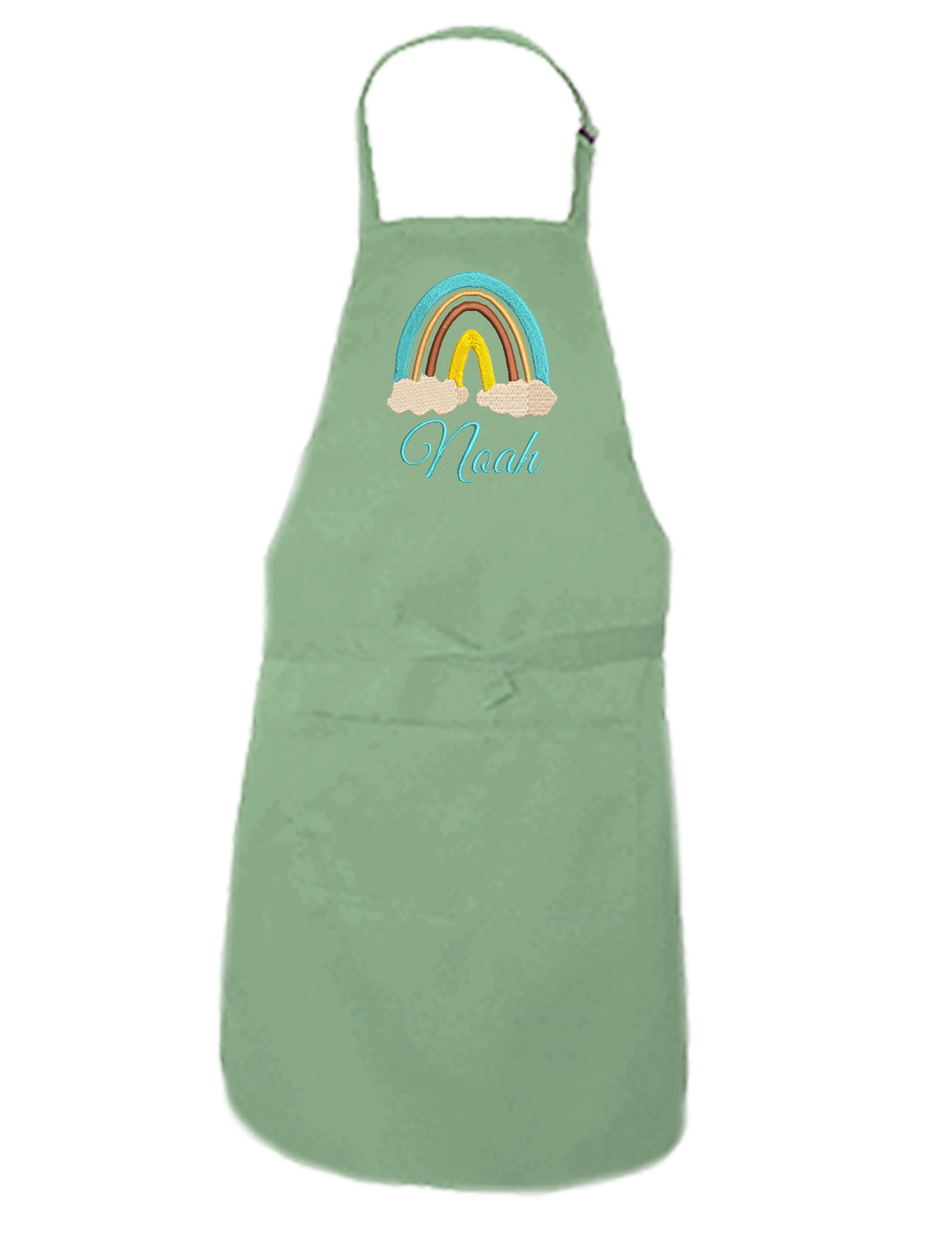 Personalised Rainbow Kids Apron Pistachio Embroidered