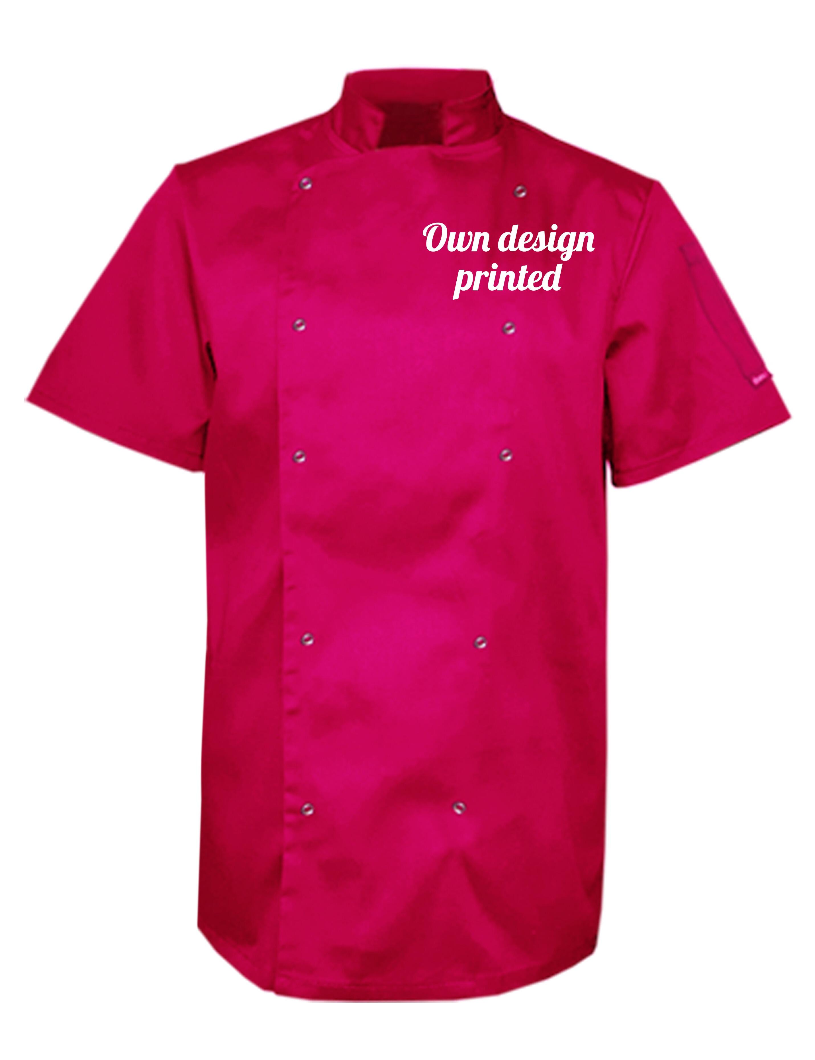 Personalised short sleeve chef's Jacket hot pink printed