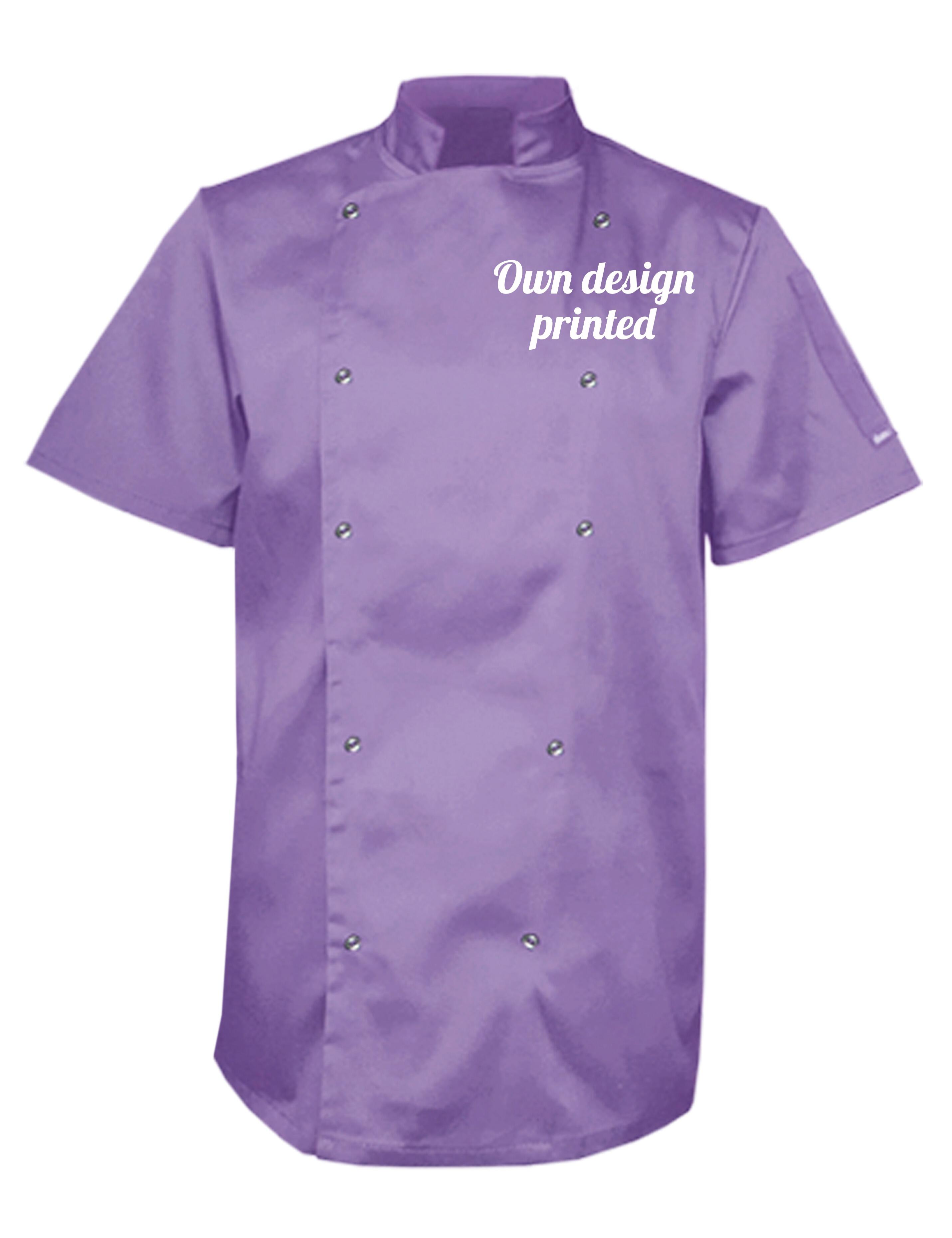 Personalised Short Sleeve Chef's Jacket Lilac with print