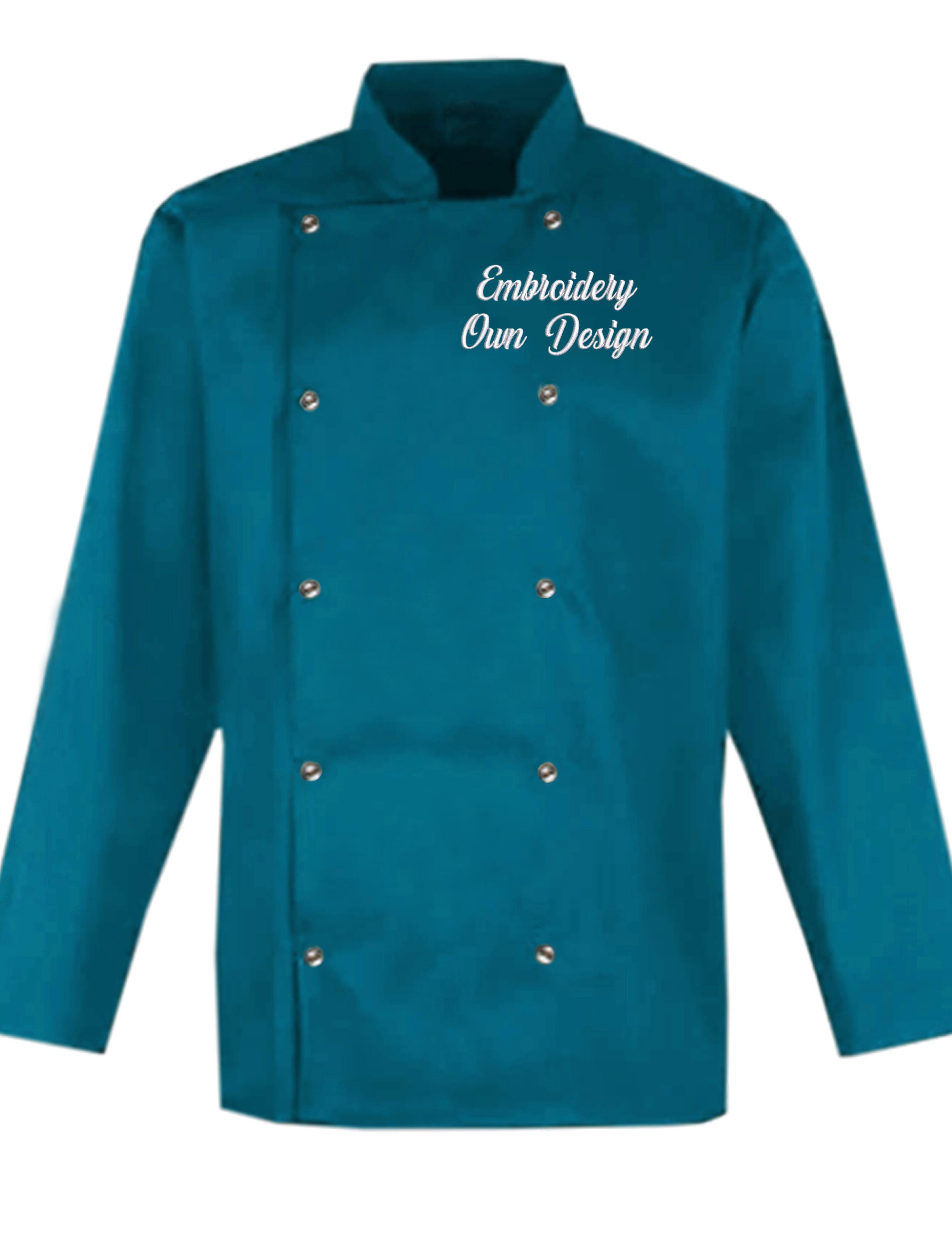 Personalised Long Sleeve Chef's Jacket teal with embroidery