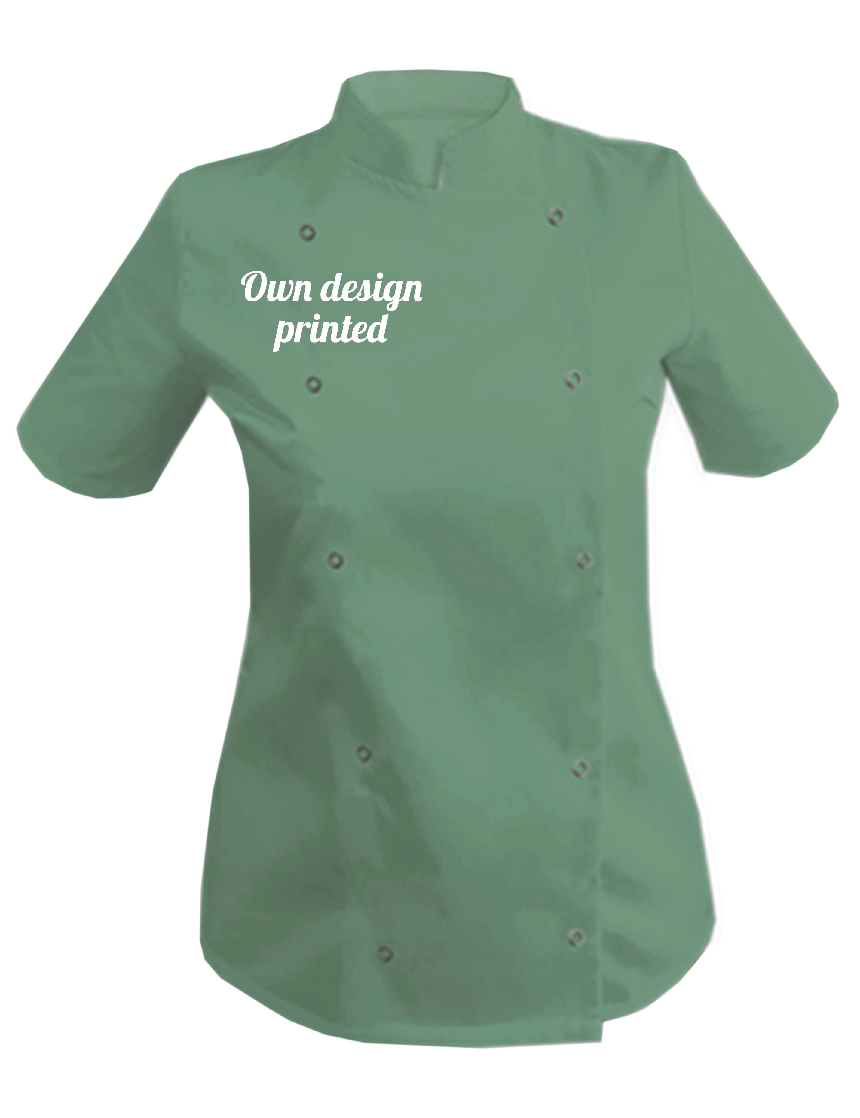 Personalised Women's Short Sleeve Chef's Jacket olive with print
