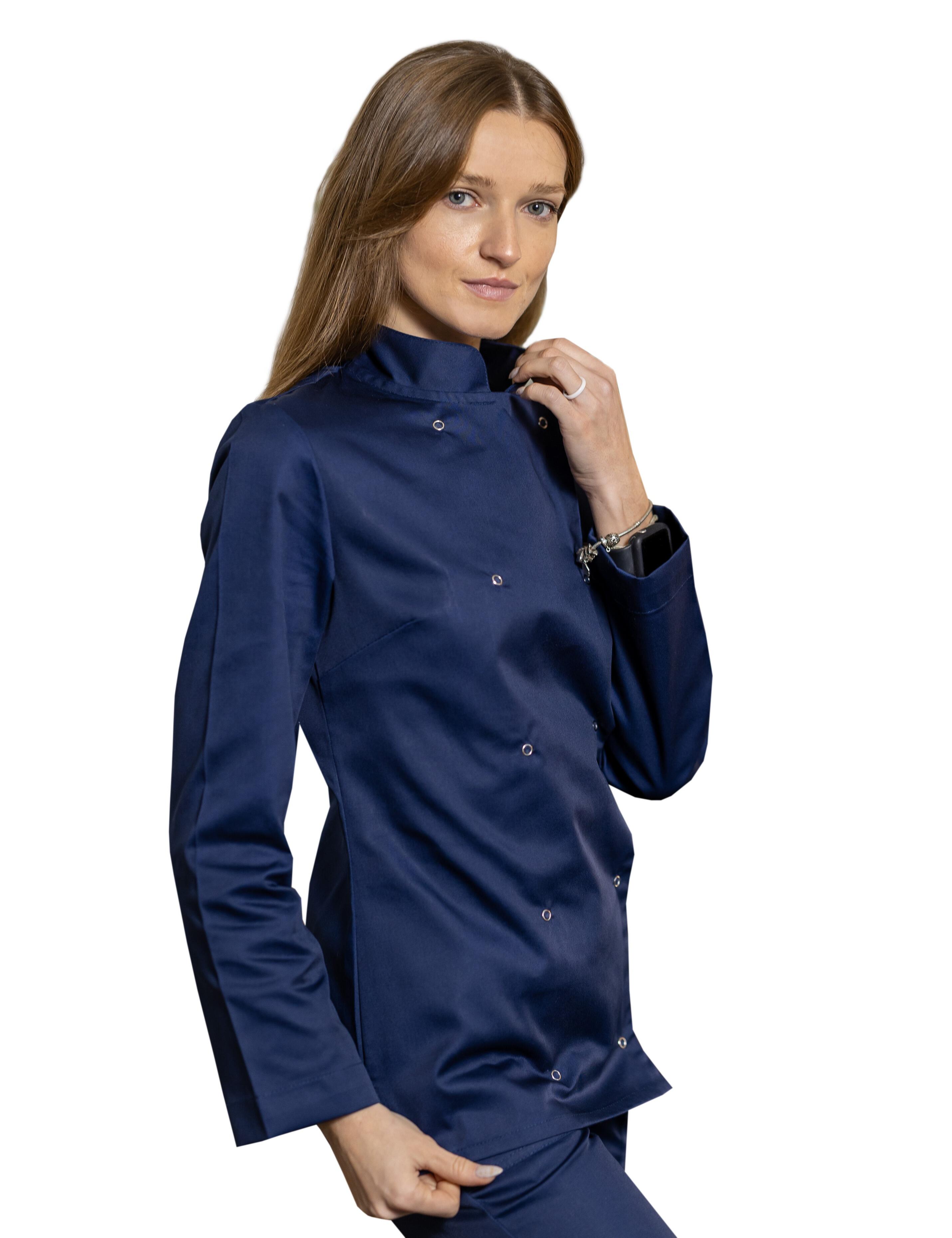 Printed Women's Long Sleeve Chef's Jacket Navy with logo