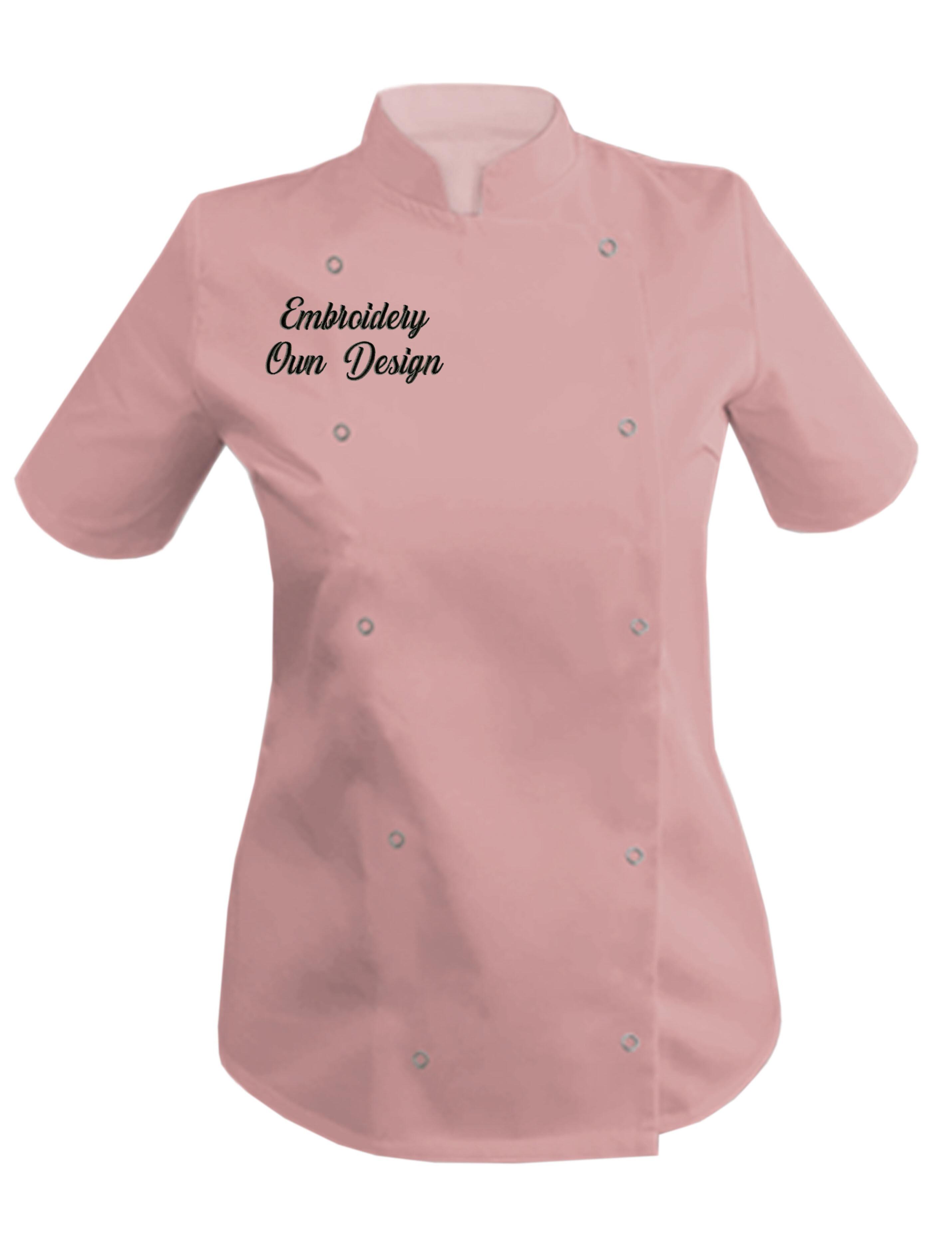 Personalised Women's Short Sleeve Chef's Jacket Powder with embroidery
