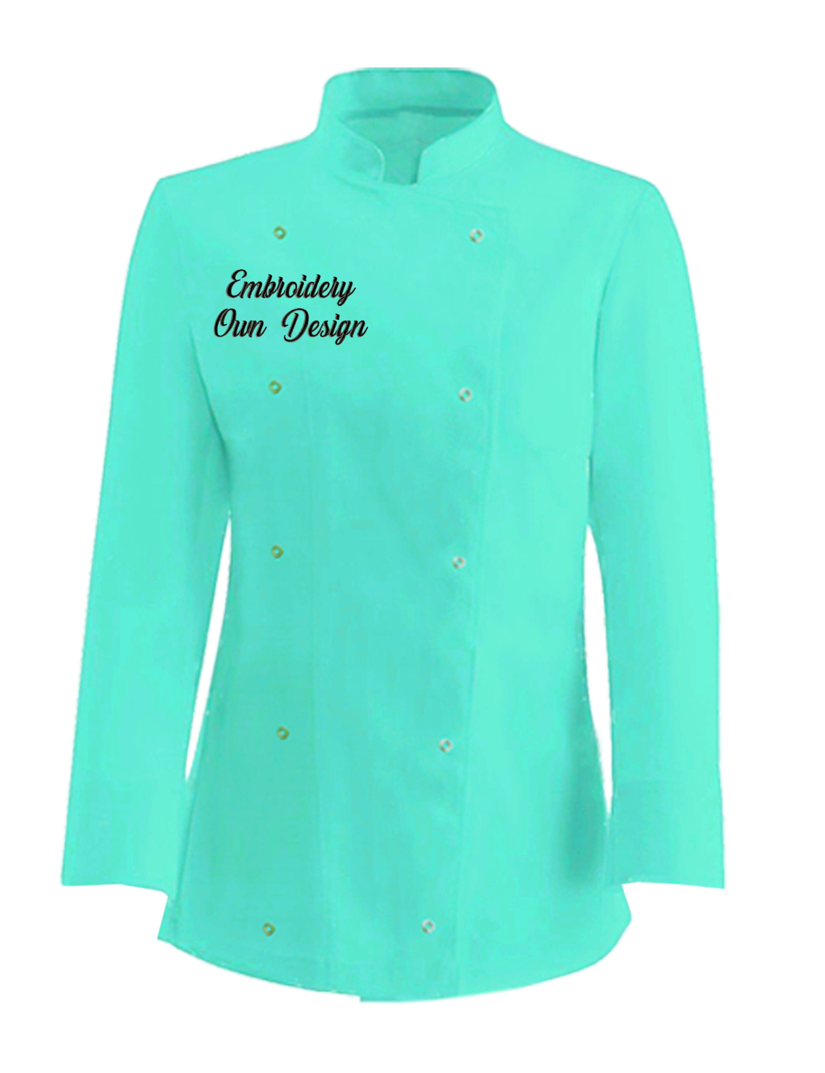 Personalised Women's Long Sleeve Chef's Jacket Mint with Embroidery