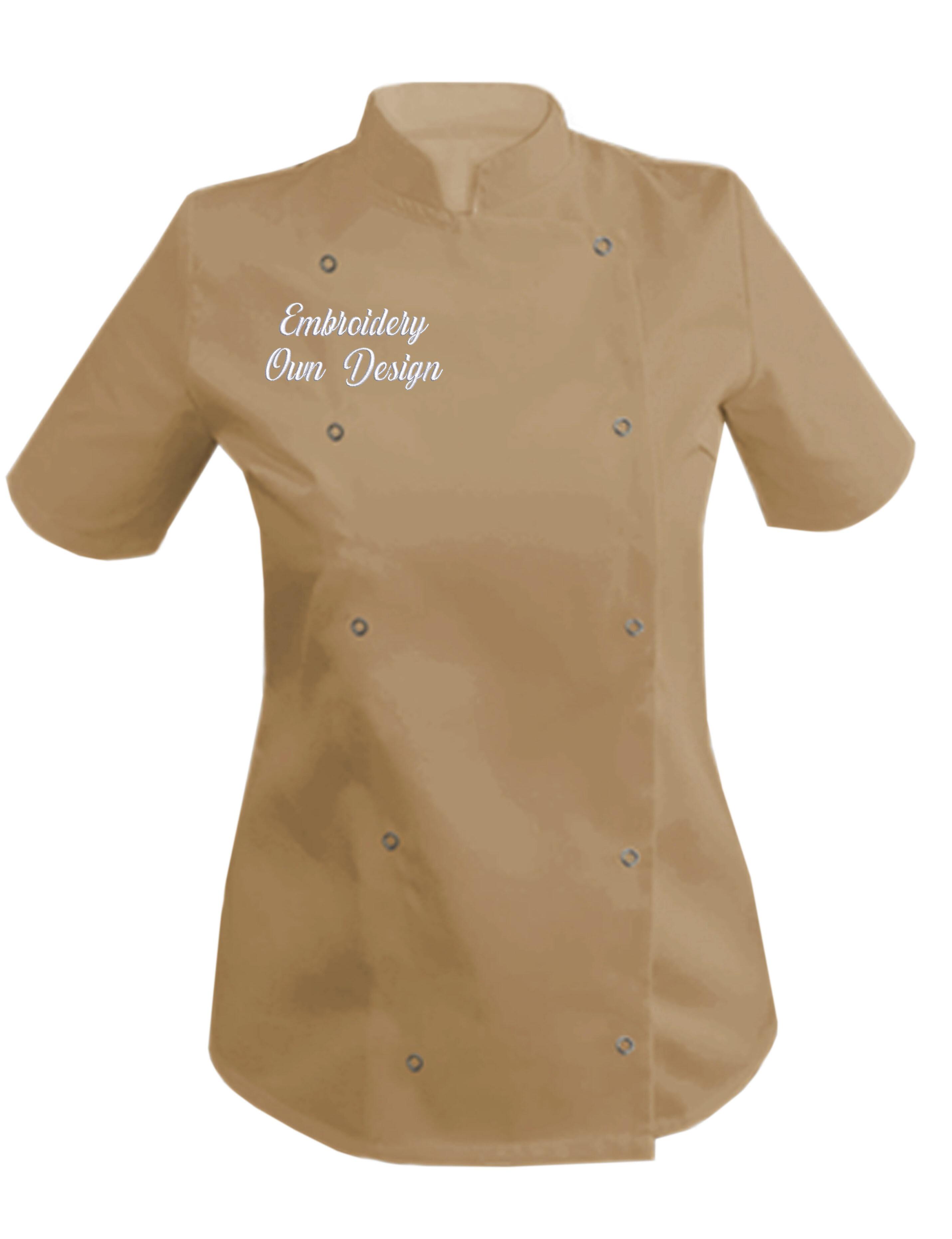 Personalised Women's Short Sleeve Chef's Jacket cappuccino with embroidery