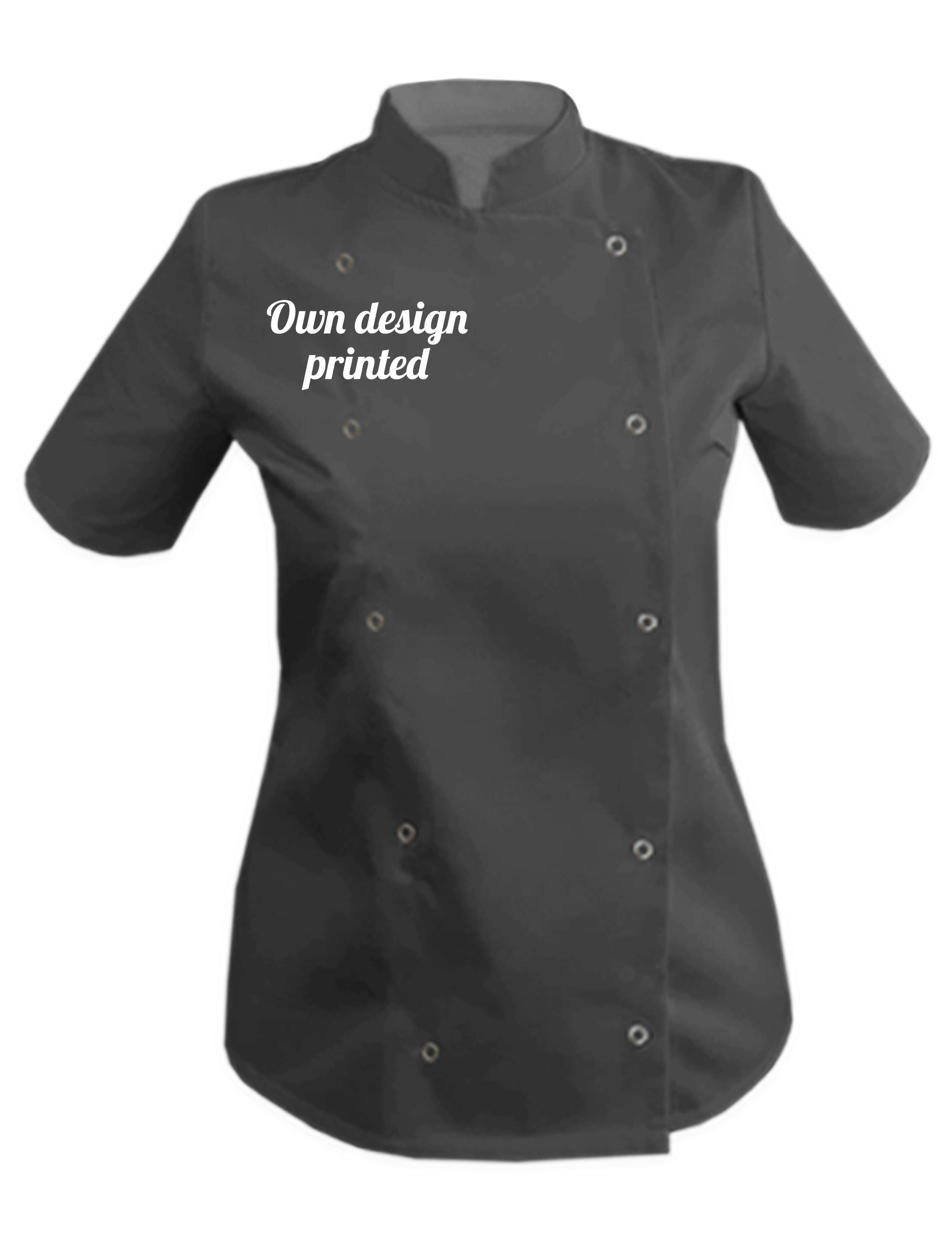 Personalised Women's Short Sleeve Chef's Jacket Dark Grey printed