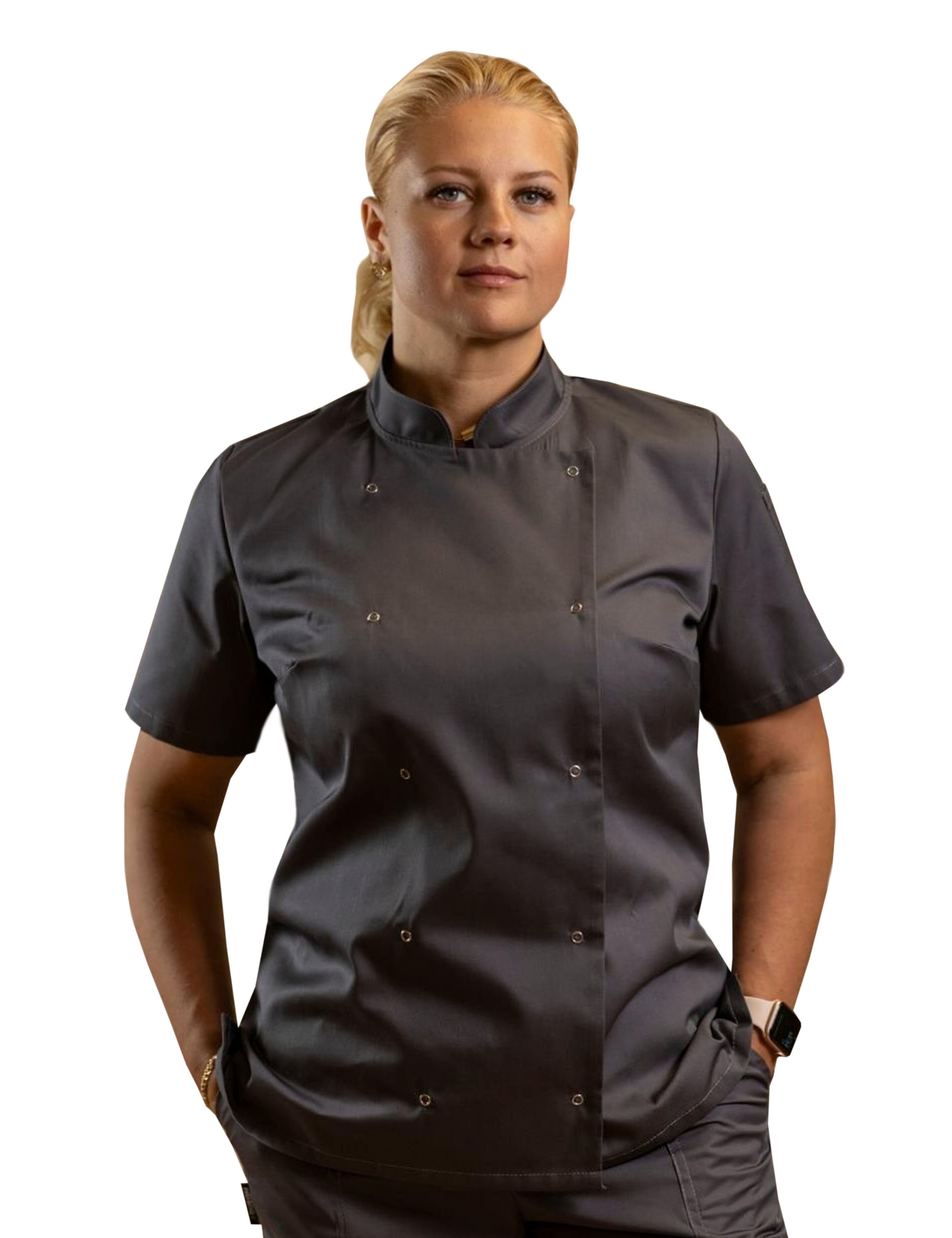 Women's Short Sleeve Chef's Jacket Dark Grey with embroidery logo