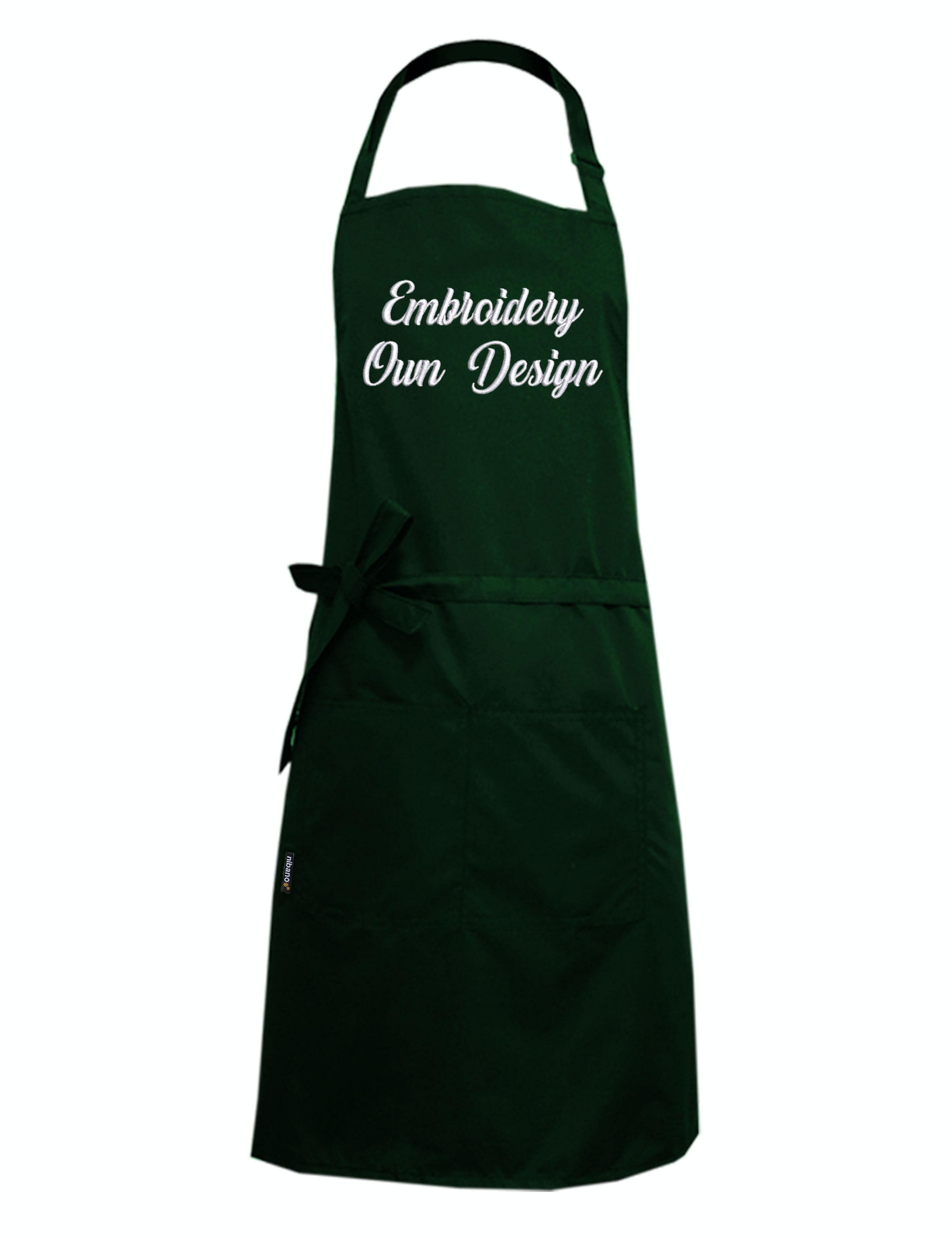 Nibano embroidered bottle green waterproof grooming and hair salon apron plus size