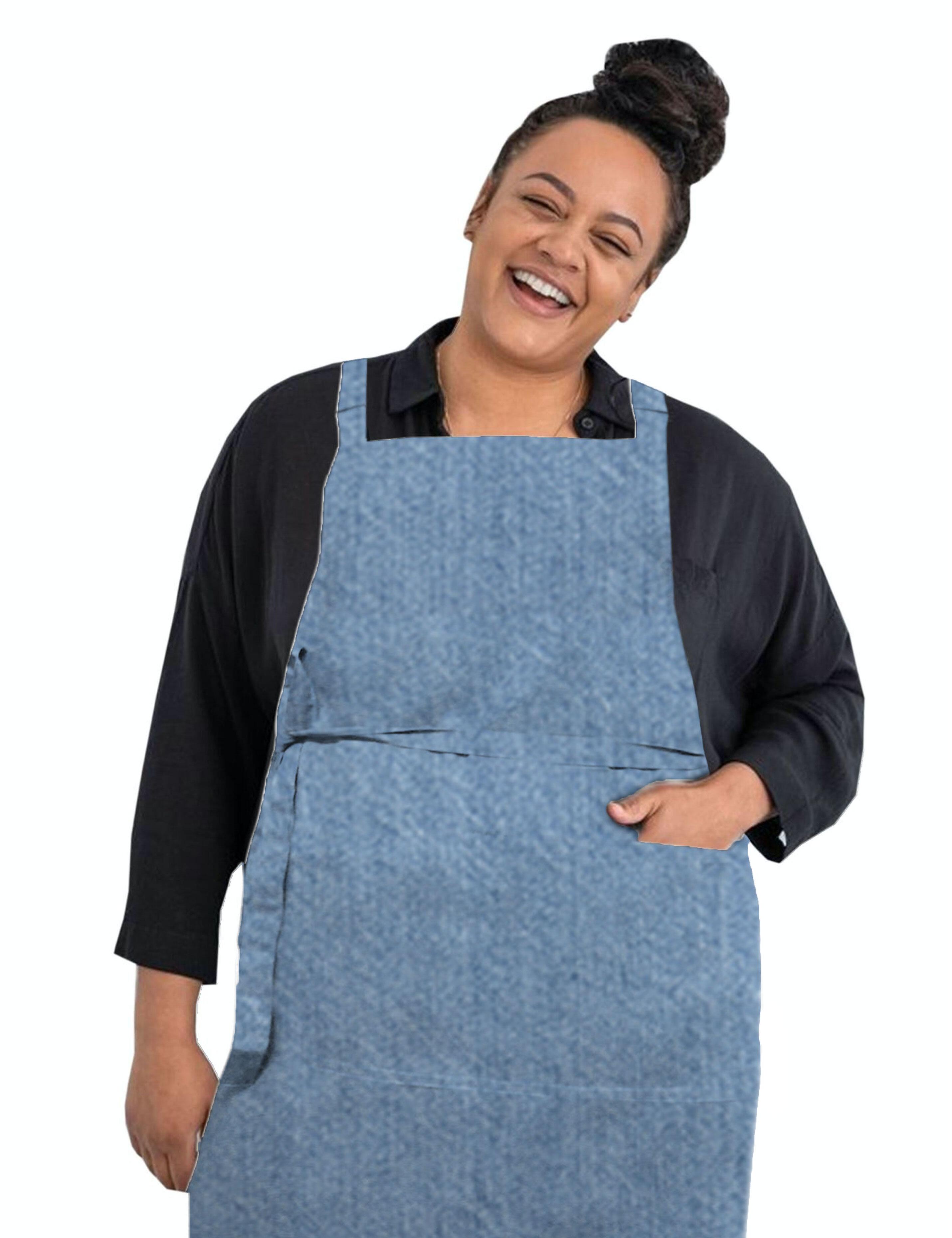 Embroidered Logo Plus Size Bib Apron Denim Blue
