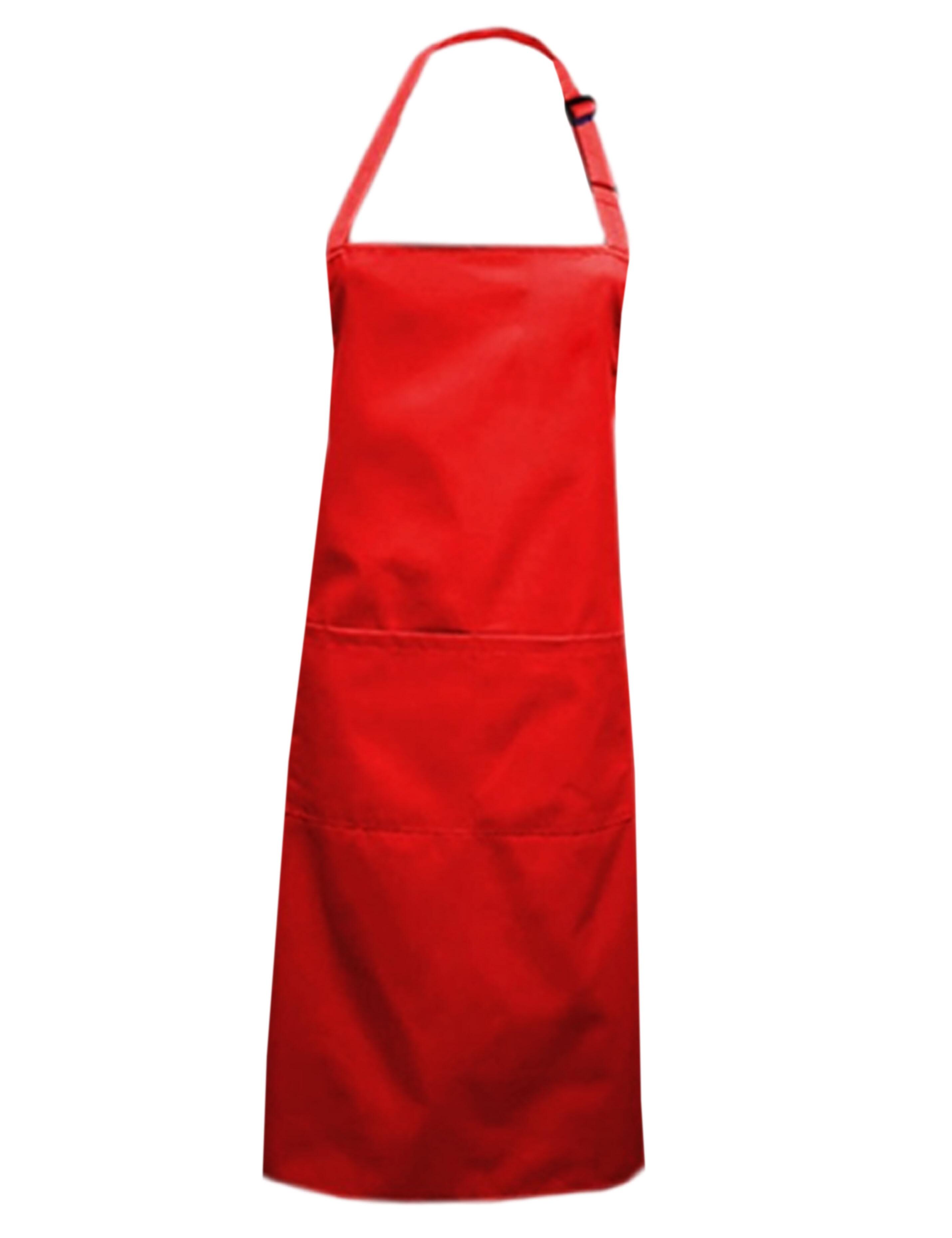 Red mid-length polycotton bib apron plain professional workwear