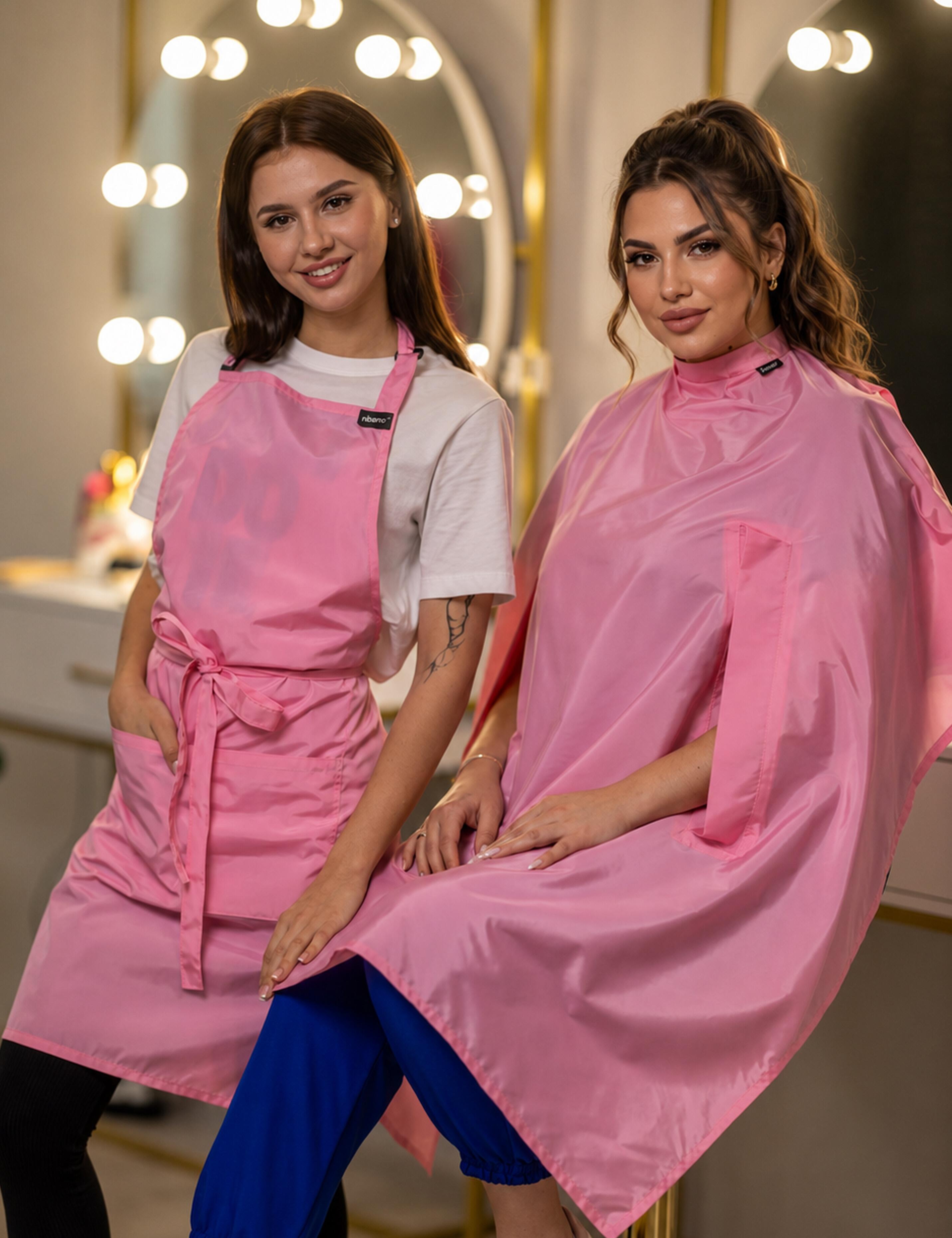 Waterproof pink salon cape with hand slits custom printed or embroidered