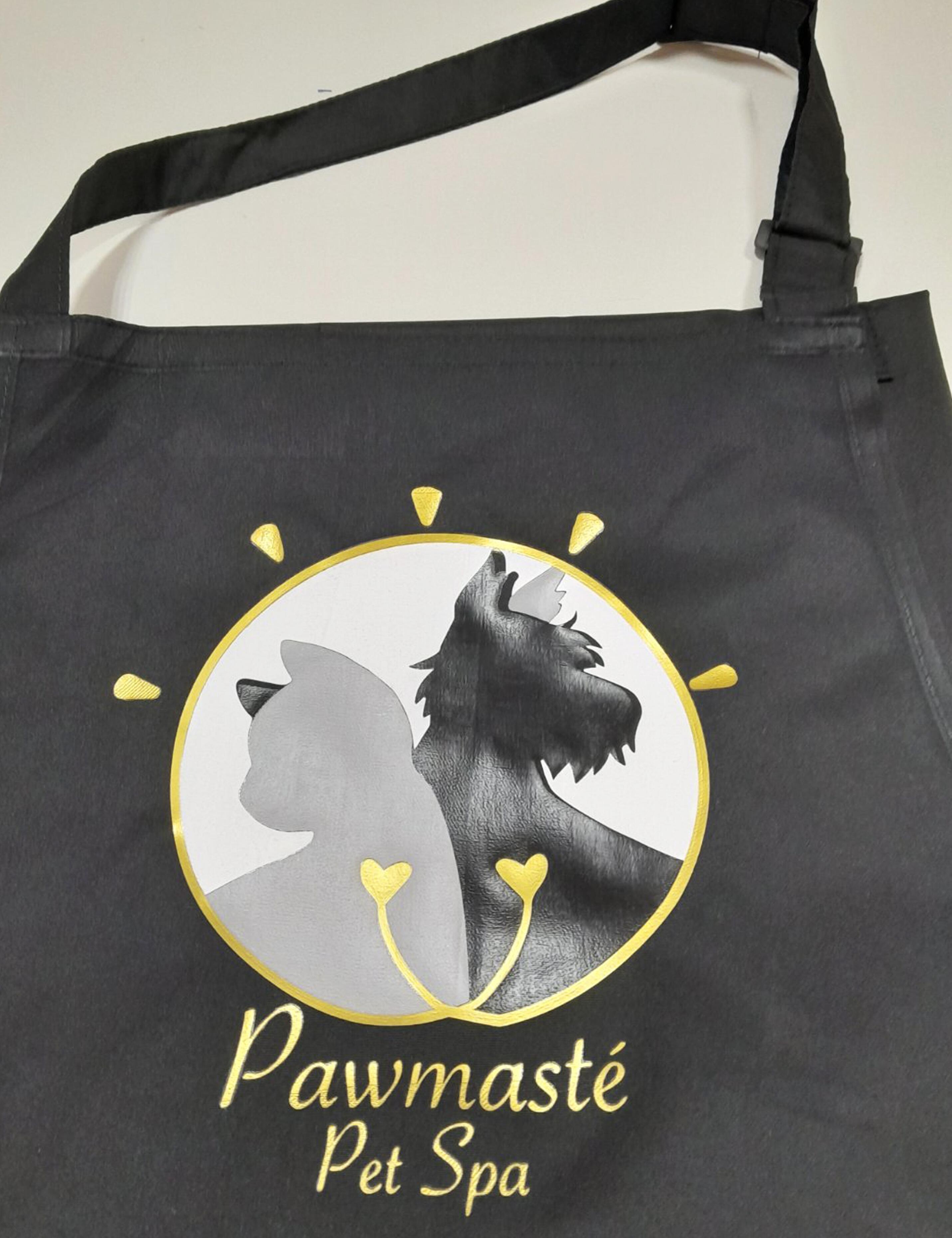 Plain black waterproof apron suitable for personalised branding